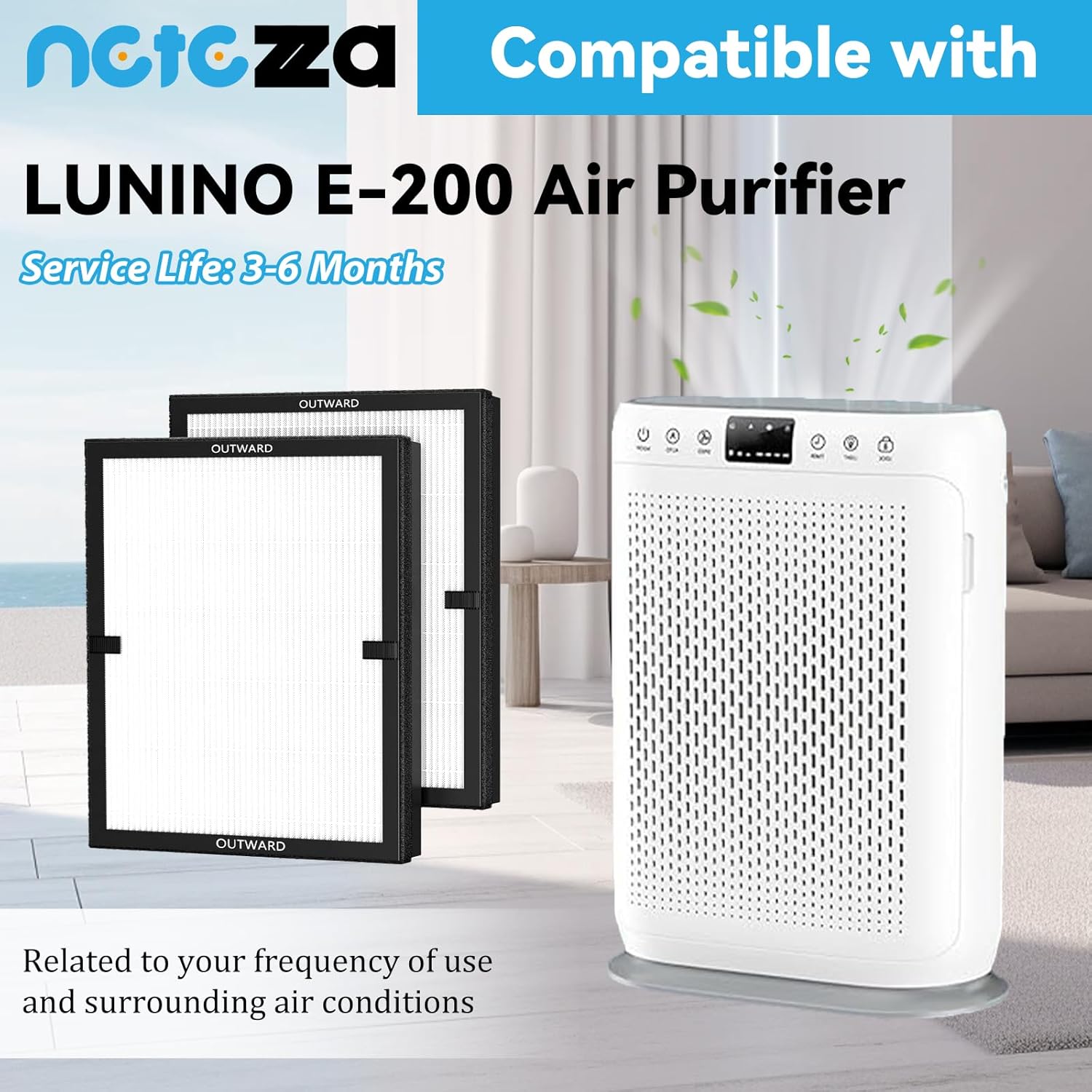 E-200 Filters Fit for Lunino Air Purifier Filter Replacement E-200, 3 Pack
