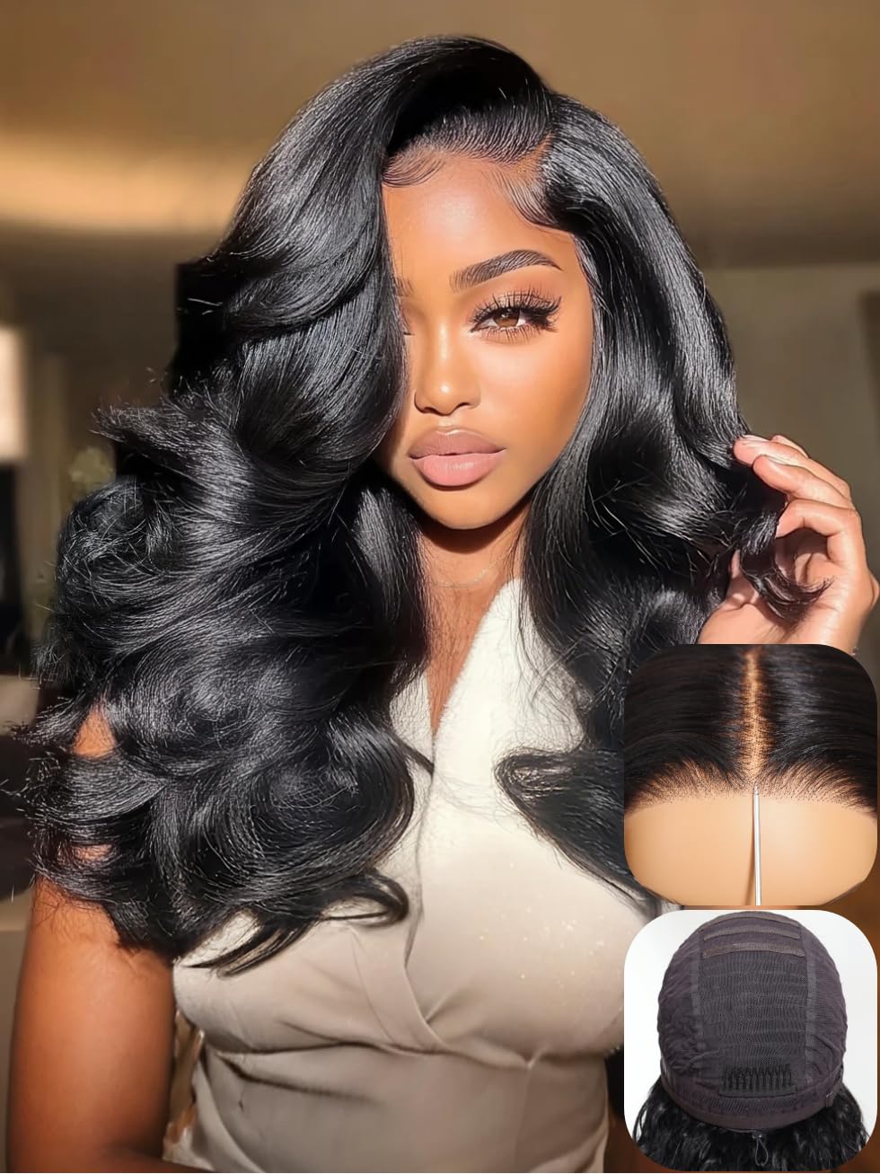 UNICE Bye Bye Slip Wig Feathered Layer Side Part Human Hair Glueless Wigs with Secure Silicone Strips and Drawstring 200% Density Flexible Mesh Cap Bleached Knots Pre Everything Wig 10 Inch
