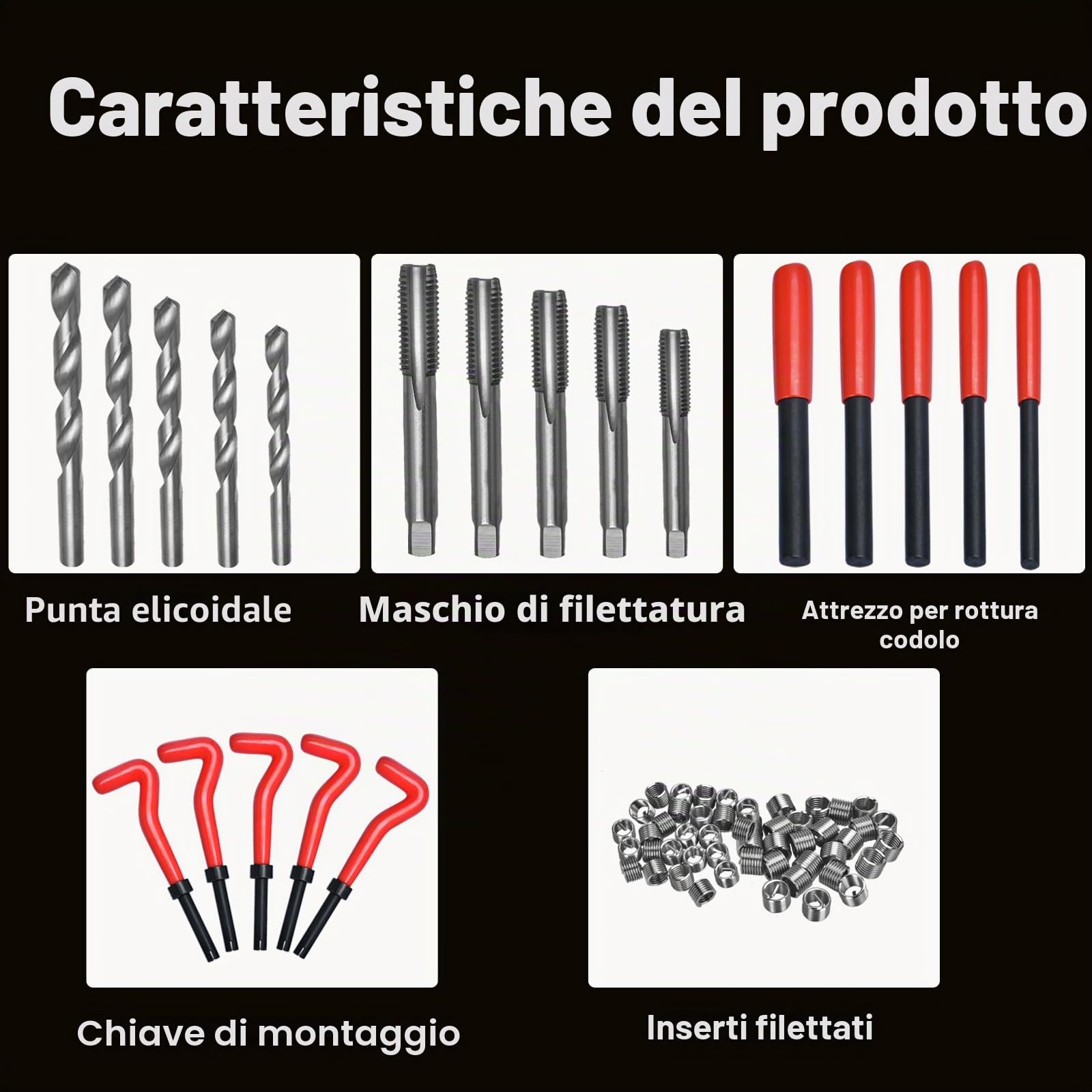 131 Pezzi Kit di Riparazione Filettatura Strumento Kit di Riparazione Filettatura per Motore Auto Filetti Riparazione Filettatura Manicotto Set Metrico M5 M6 M8 M10 M12