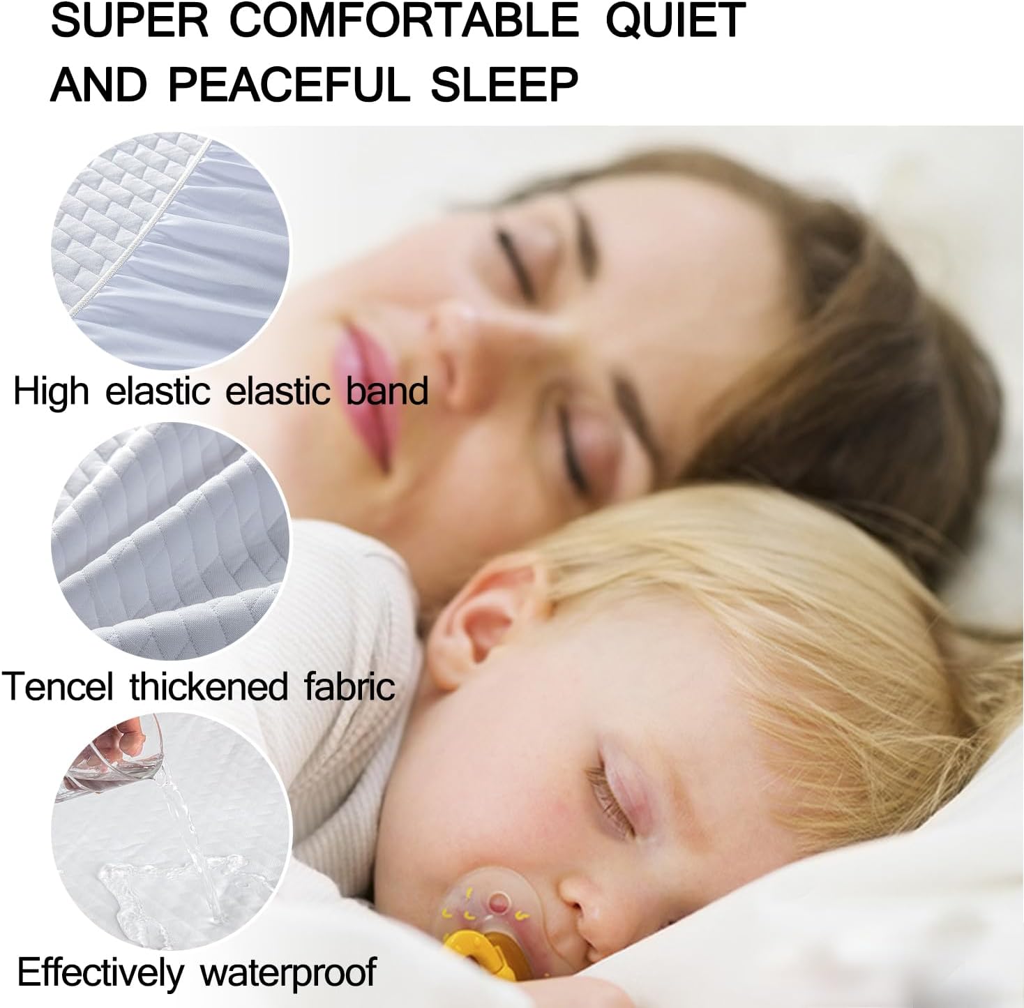 White,150 * 190,LDLCYCN Mattress Protector Waterproof Queen Size Breathable Tencel Fabric Mattress Cover Noiseless Fitted Sheet with Deep Pocket Up to 12 in Machine Washable Bed Cover