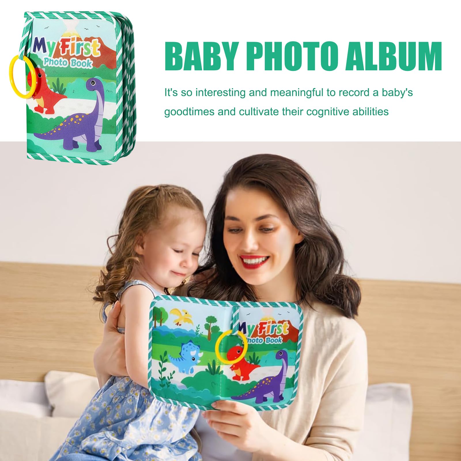 My First Baby Photo Album With 2 Grip Handle Toys - Safe Materials, Bright Colors and Hanging Design to Record Your Child's Growth - Image 3