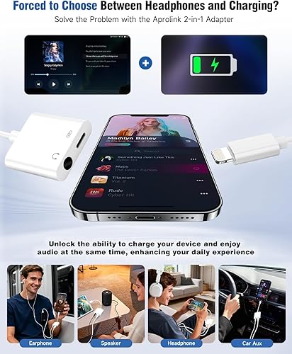 Miniatura 6 de Apple MFi Certificado - Adaptador 2 en 1 Lightning a conector de auriculares de 3.5mm, cargador rápido y divisor de audio auxiliar dongle para