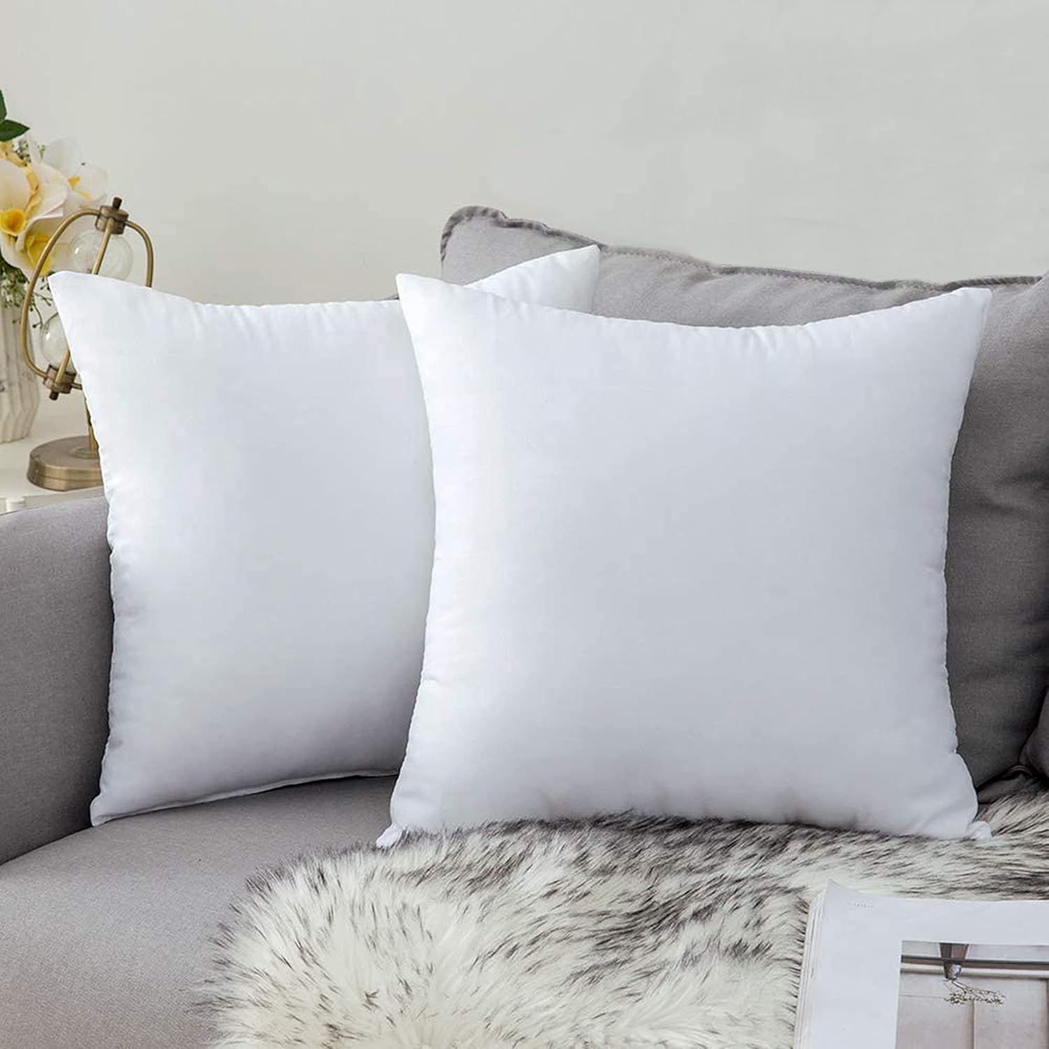 A1 HOME COLLECTIONS Premium Set of 2, Sterilized Extra Hypoallergenic Poly Fill Fabric Throw, Decorative Pillows Inserts 14" x 14", White, Non Woven Shell/Polyfill (A1HOME400003-14 X 14")