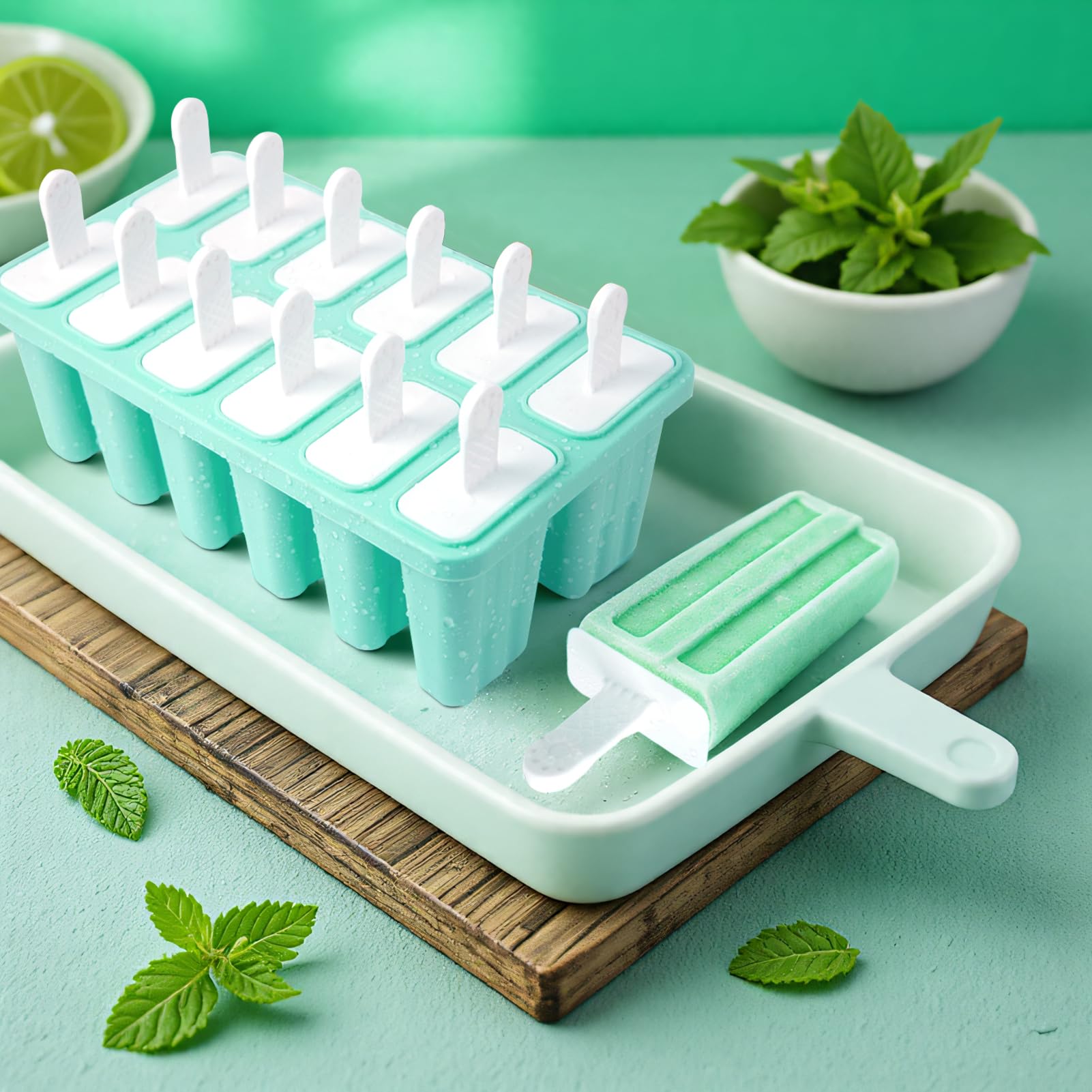 Kit 10 Stampi Per Ghiaccioli In Silicone Con Imbuto E Spazzola - Honnesserry, Verde
