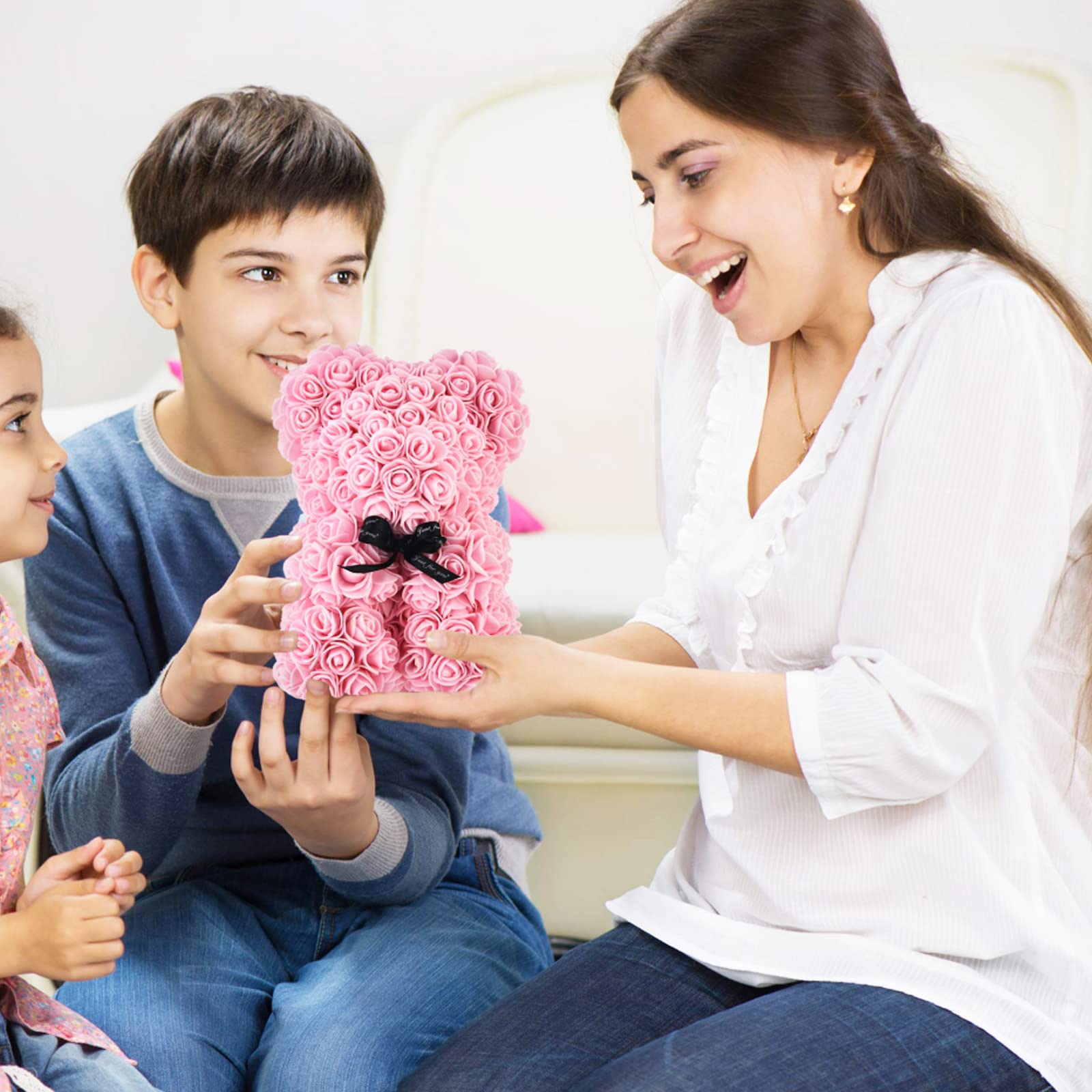 Orsetto Rosa Fiore Regalo Donna, Regali di San Valentino, Orso Rosa Regali per Lei, Rose Teddy Bear con luci, Regali di compleanno per Ragazza con Confezione Regalo Trasparente e Biglietto d'amore