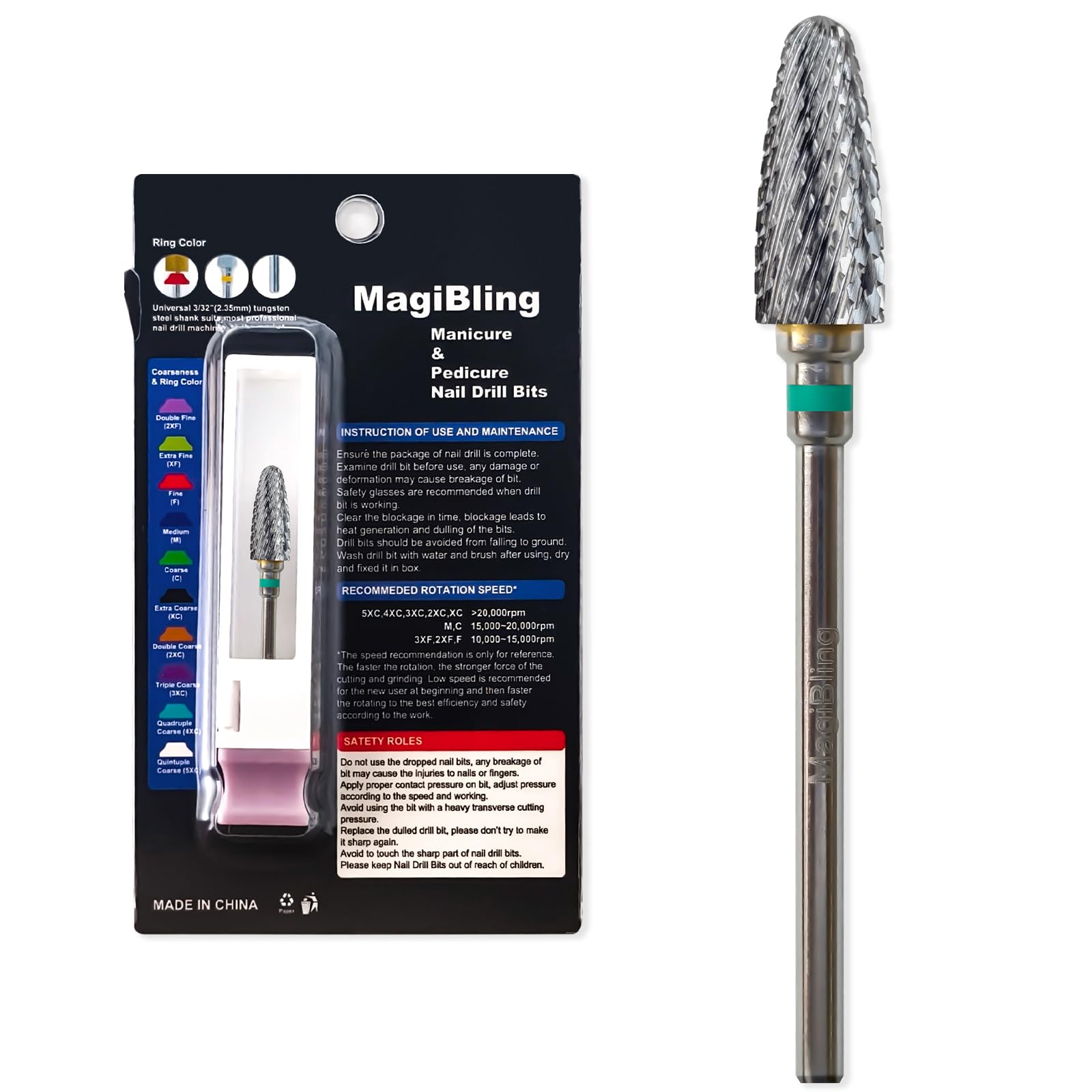 Upward-Cut Tungsten Carbide Nail Drill Bit, 3/32" Professional Flame Bit, Quick Gel & Acrylic Removal Cuticle Polishing, Manicure Pedicure E-File