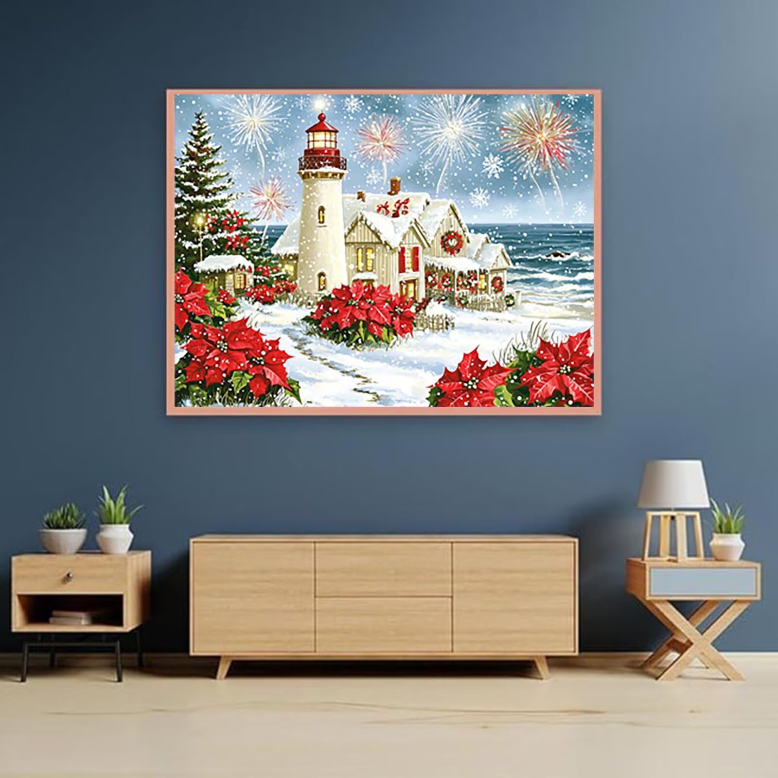 5D DIY Boże Narodzenie diamentowe zestawy do malowania, kompletne diamentowe malowanie latarni morskiej dla dorosłych początkujących, kreatywne hobby dorośli diamentowa sztuka, dekoracja ścienna do