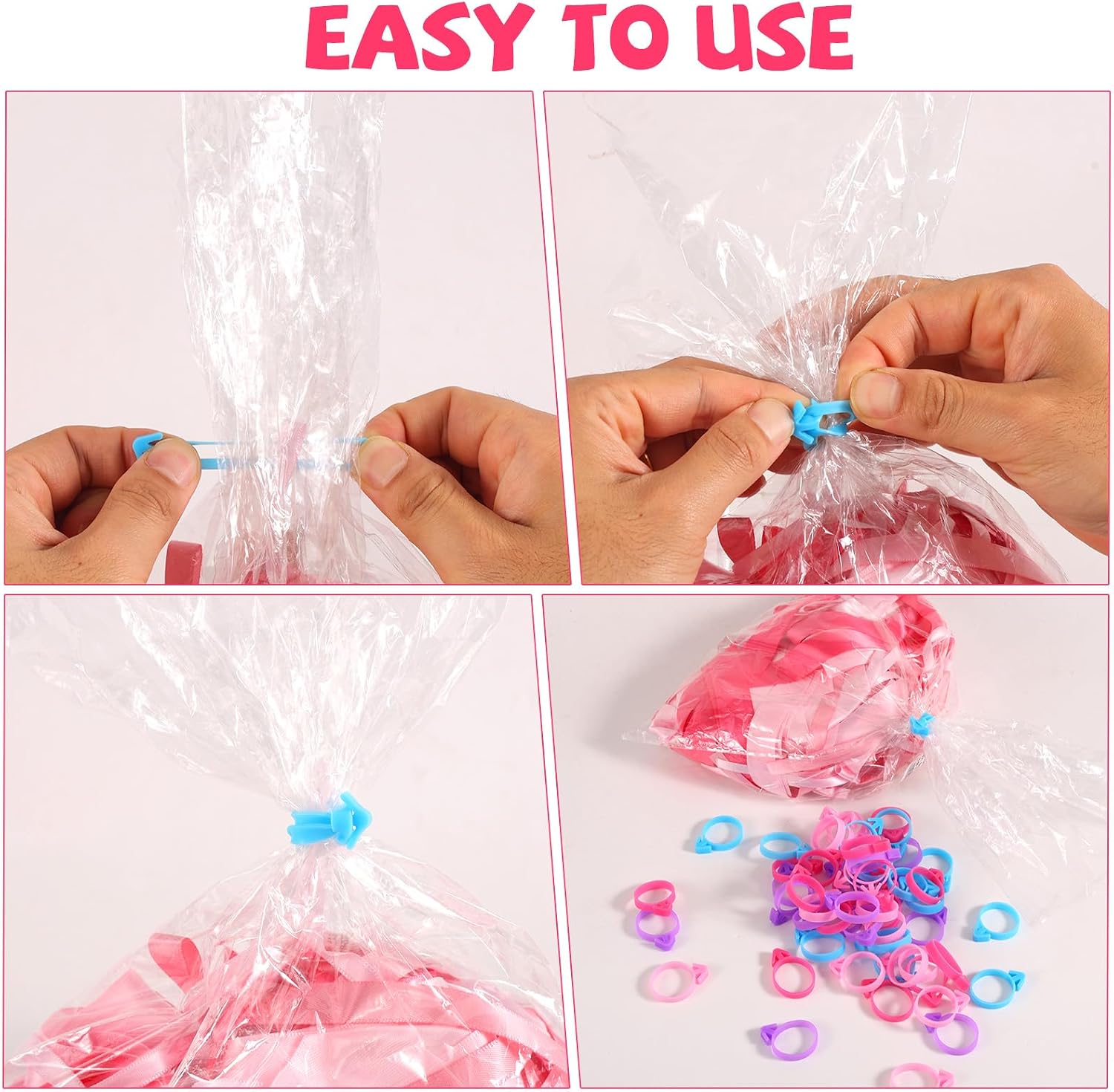 60pcs Pastry Bag Ties, Reusable Silicone Piping Bag Clips for Baking Decorating Icing Bags Seals for Cupcakes Cookies Pastry Supplies (4 Colors)