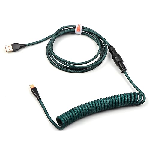 Miniatura 2 de KiiBoom Cable de teclado en espiral Ombre de 5.9 ft tipo C a USB-A para teclado mecánico de juegos, cable de doble manga con conector de aviador