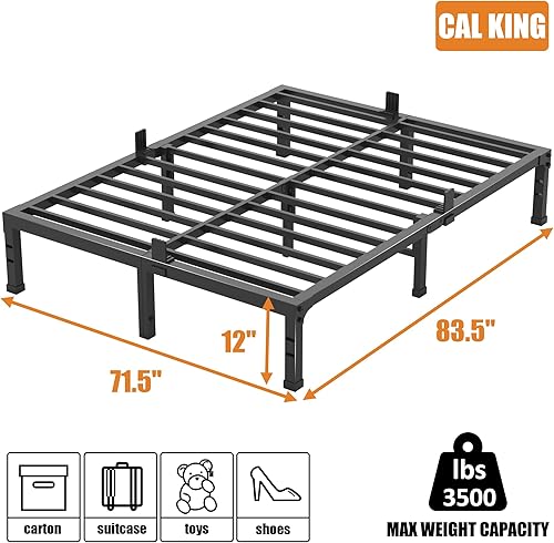 Miniatura 37 de FUIOBYVV Marco de cama King con plataforma de metal resistente de 14 pulgadas, soporte de cama tamaño King de hasta 3500 libras, no necesita somier,