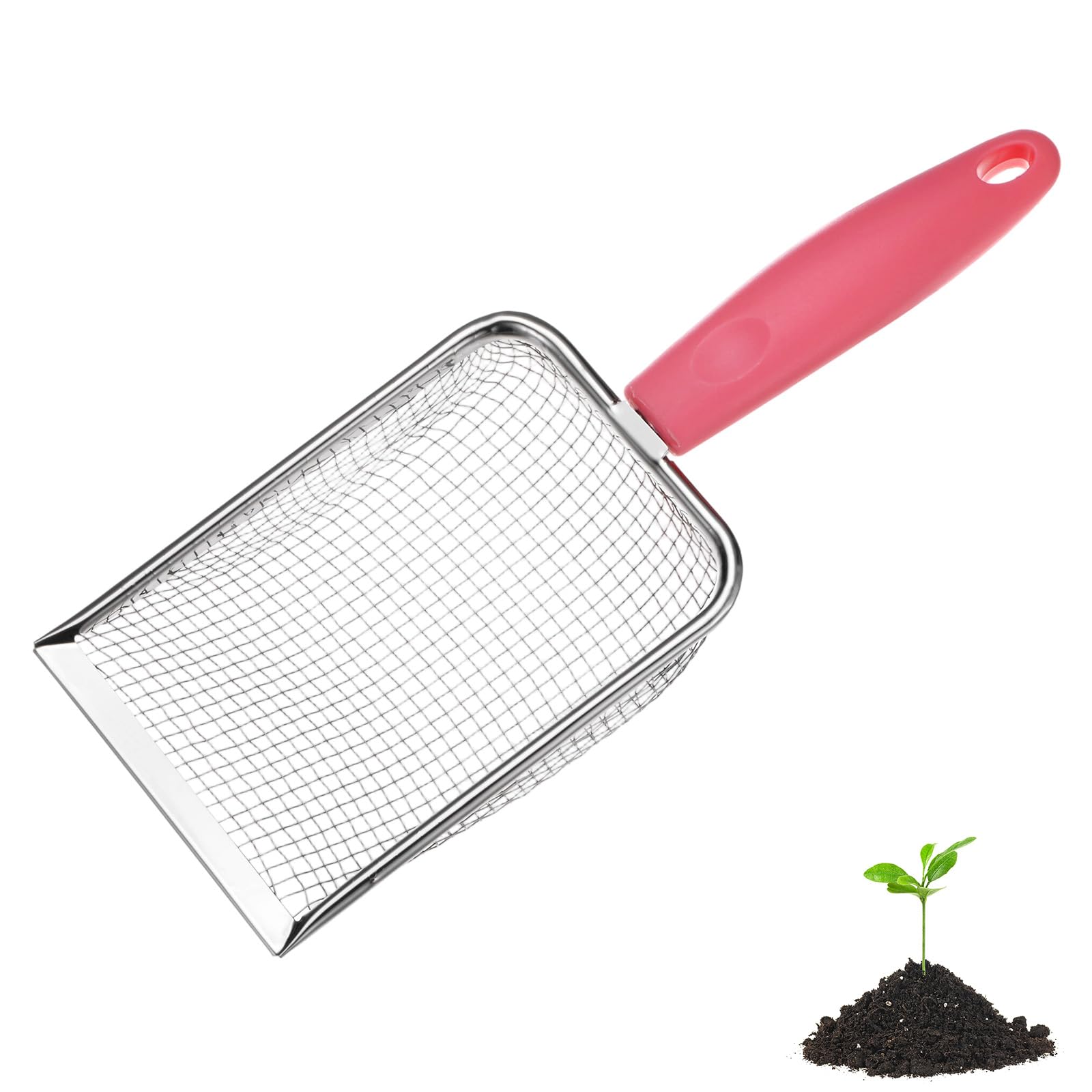 M METERXITY 1-Pack Gardening Soil Sifter, 3.8 mm Mesh Stainless Steel Portable Gardening Sifter with Plastic Handle for Sand/Dirt/Rock Compost [White, Pink]