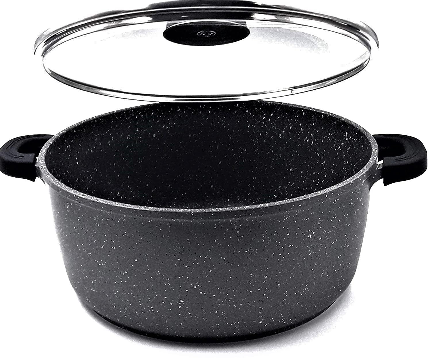 klaus faitout 6.8L Façon Pierre de Haute Qualités Antiadhésif avec Couvercle en Verre trempé Compatible Tous Feux 100% Induction gris Moucheté Ø 28 cm