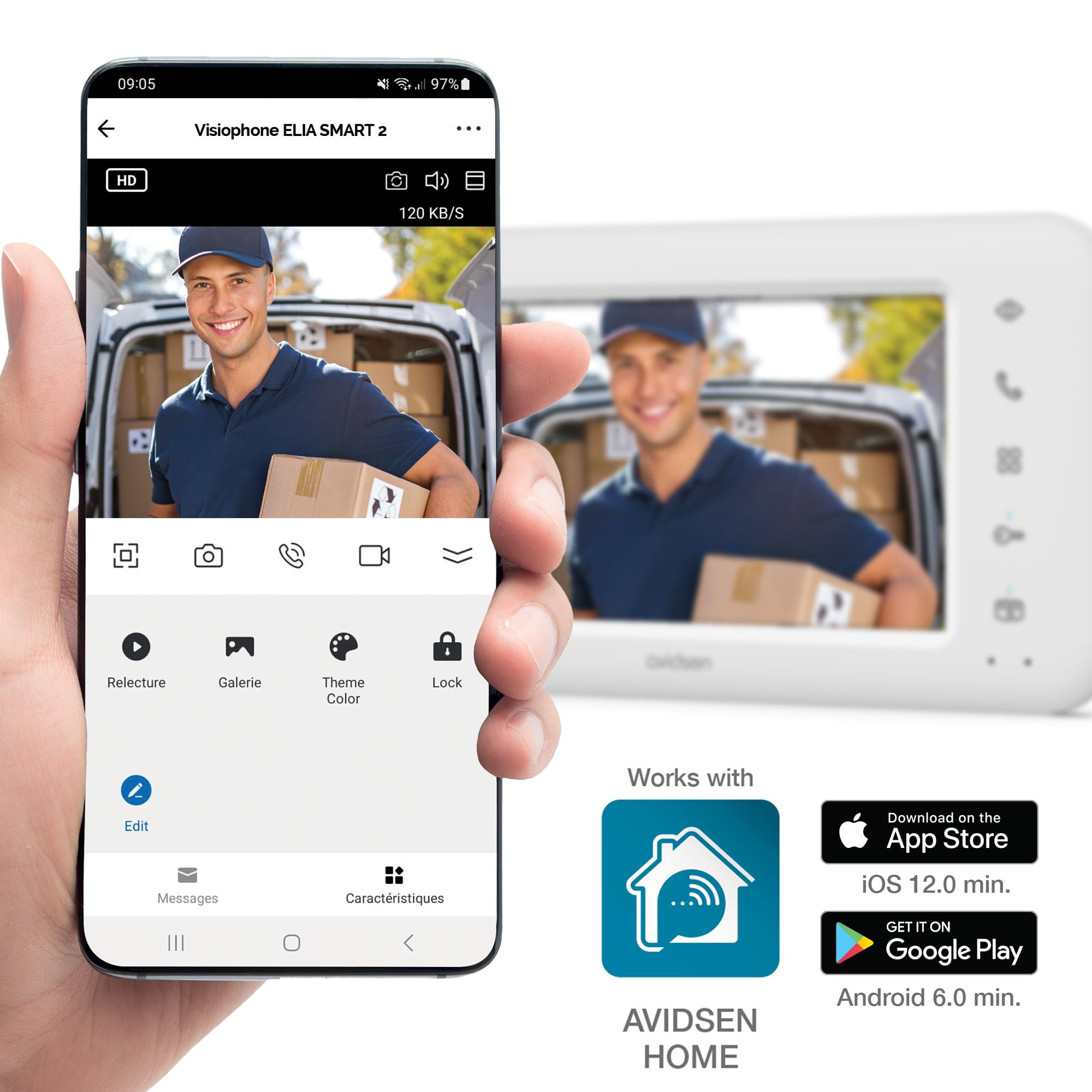 Avidsen Home Elia Smart 2 Visiophone WiFi 2 Fils, Écran 7", App Smartphone | Visiophone connecte 2 fils, WiFi double bande, ecran 7", application gratuite, fonction Door Check, plastique recycle