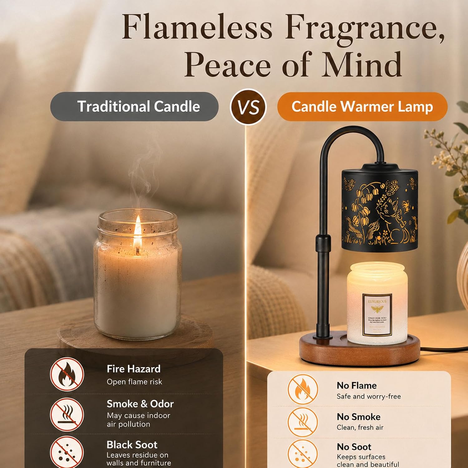 Dimmable Candle Warmer Lamp with Timer Adjustable Height for Scented Jar Candles Electric Candle Wax Melt Warmer for Home Decor Christmas Birthday Gifts for Women Mom(Butterfly+Cat) image 2