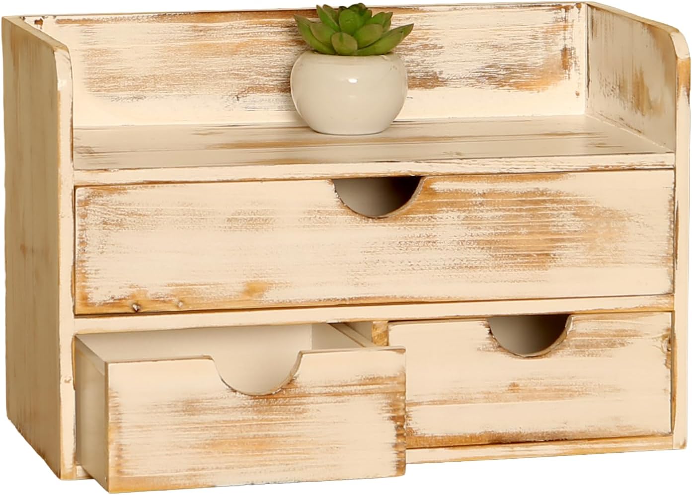 White Wooden 3 Drawer Desk Organizer with Shelf,Mail Rack Vanity Storage
