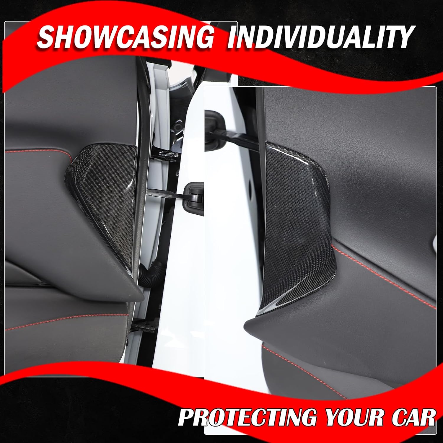 for Corvette C8 Dry Carbon Fiber Inner Door Panel Trim Cover Accessories Compatible with Corvette C8 Stingray 2020-2024 2025 Interior Door Panel Anti-Scratch Trim Protection (Black)