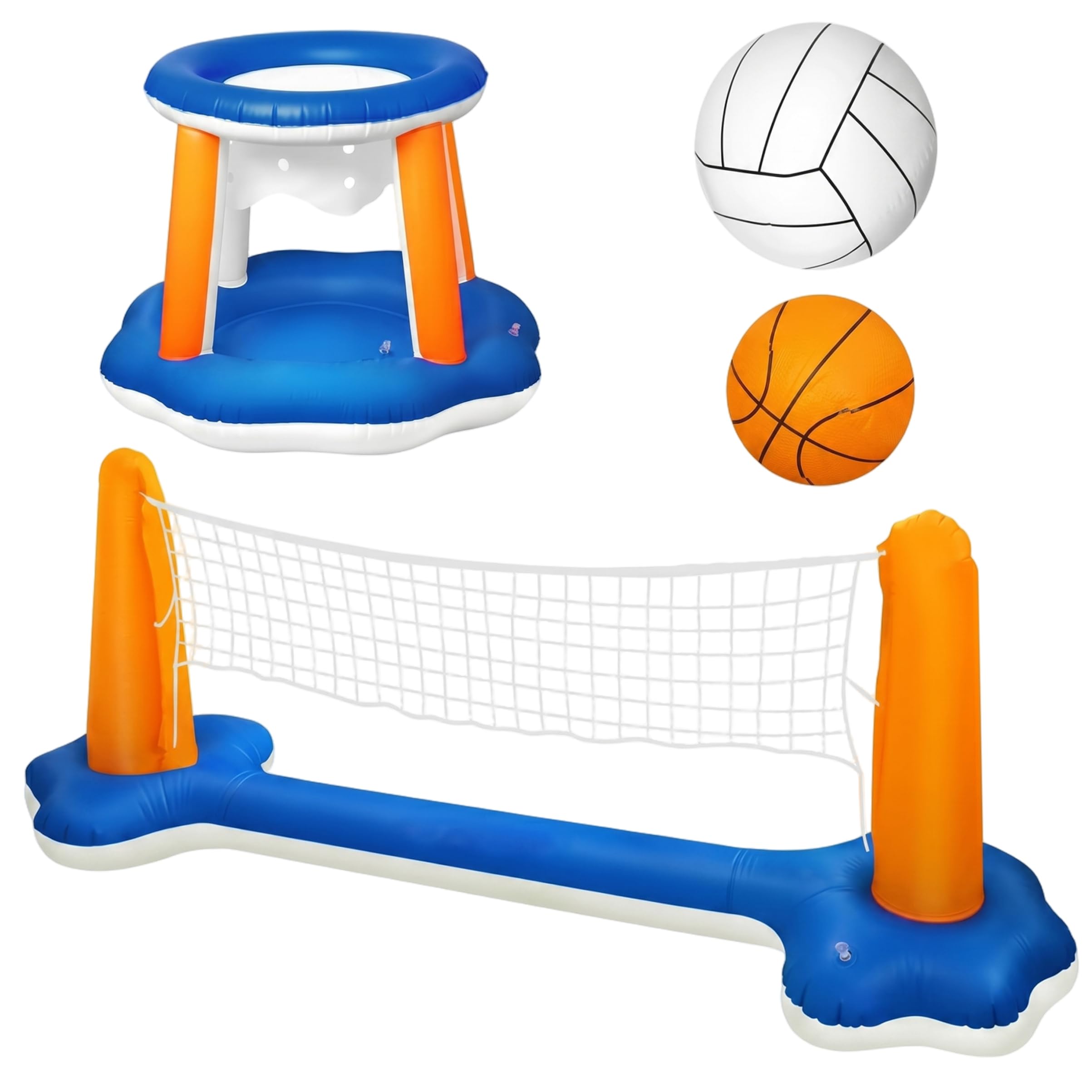Red flotante de voleibol para piscina, red de voleibol para piscina y juego de baloncesto, juego de agua inflable flotante con 2 bolas, juguetes de verano para exteriores/interiores para adultos, fam