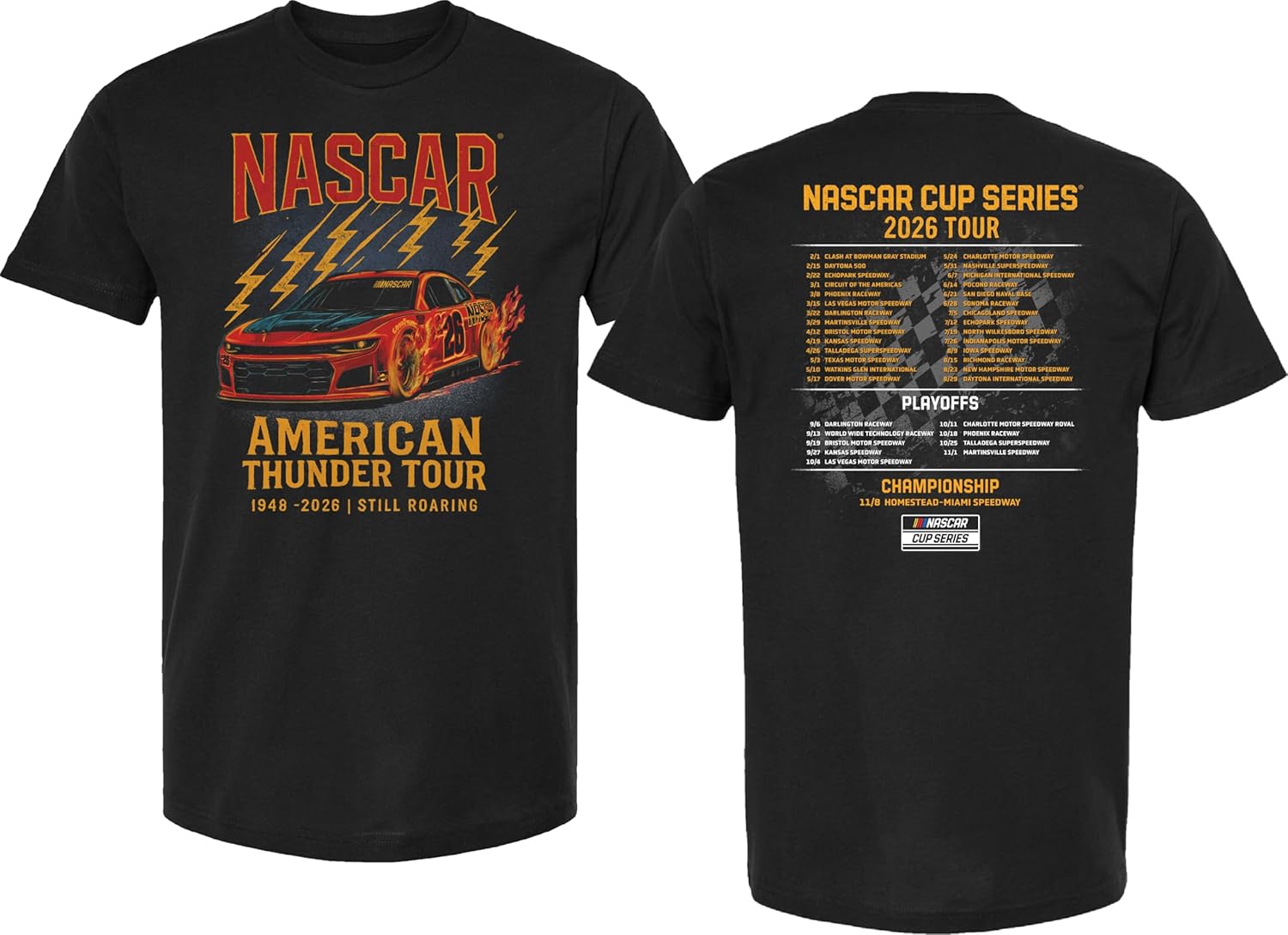 NASCAR American Thunder Tour 2026 Cup Series 2 Sided Race Schedule T-Shirt