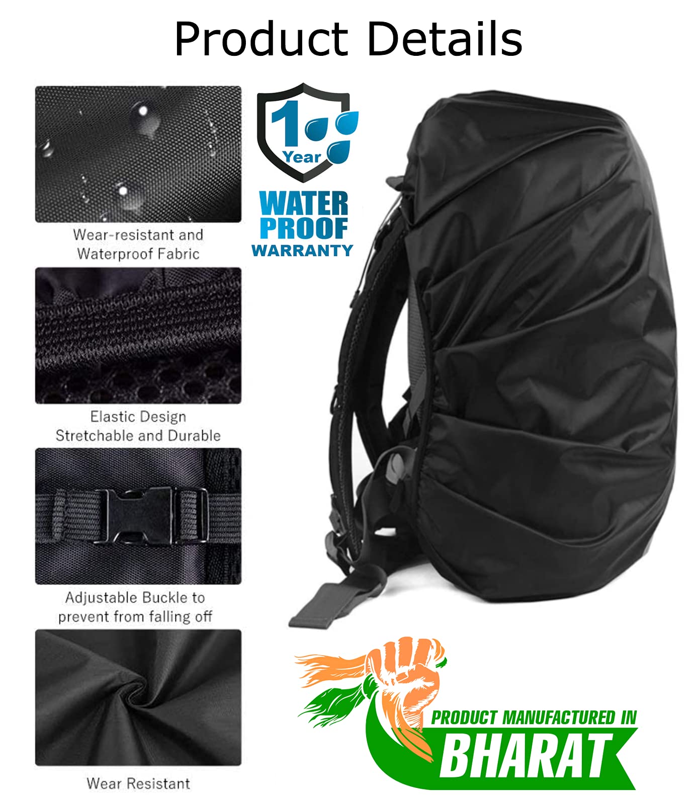 Bulfyss Rubberized 100% Waterproof Dust Proof Rain Cover for Backpack Bags, 30L-40L Rainproof Dustproof Protector Raincover Elastic Adjustable for Hiking Camping Traveling Climbing Cycling, Black 1