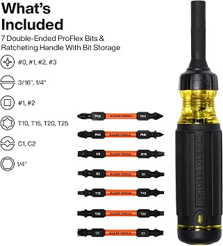Klein Tools 32315HD 15-in-1 Multi-Bit Ratcheting Screwdriver, Impact-Rated, 7 Double-Ended ProFlex Torsion Zone Tips, 1/4-Inch Nut Driver, 8-Piece