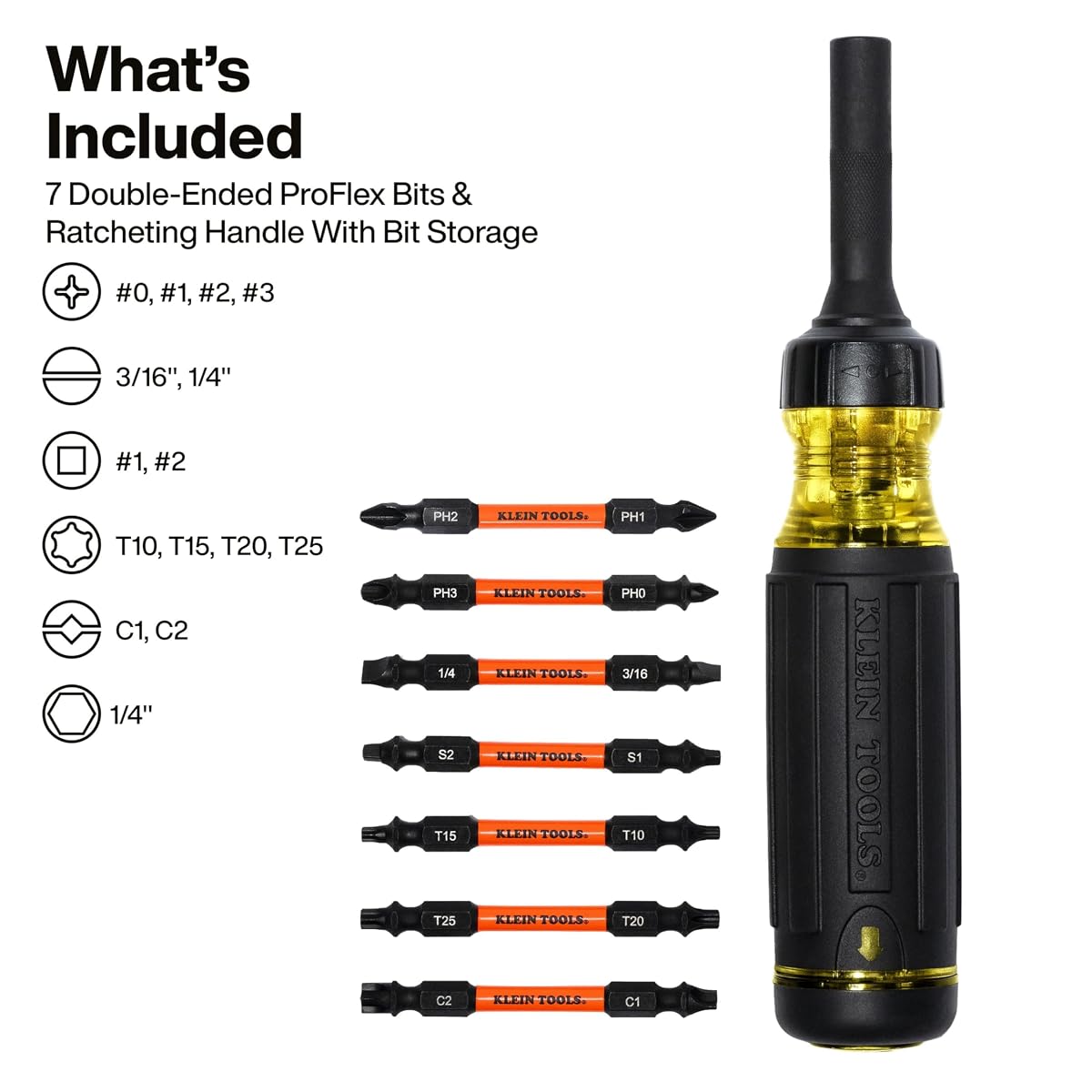 Klein Tools 32315HD 15-in-1 Multi-Bit Ratcheting Screwdriver, Impact-Rated, 7 Double-Ended ProFlex Torsion Zone Tips, 1/4-Inch Nut Driver, 8-Piece 15-in-1 Driver image 1
