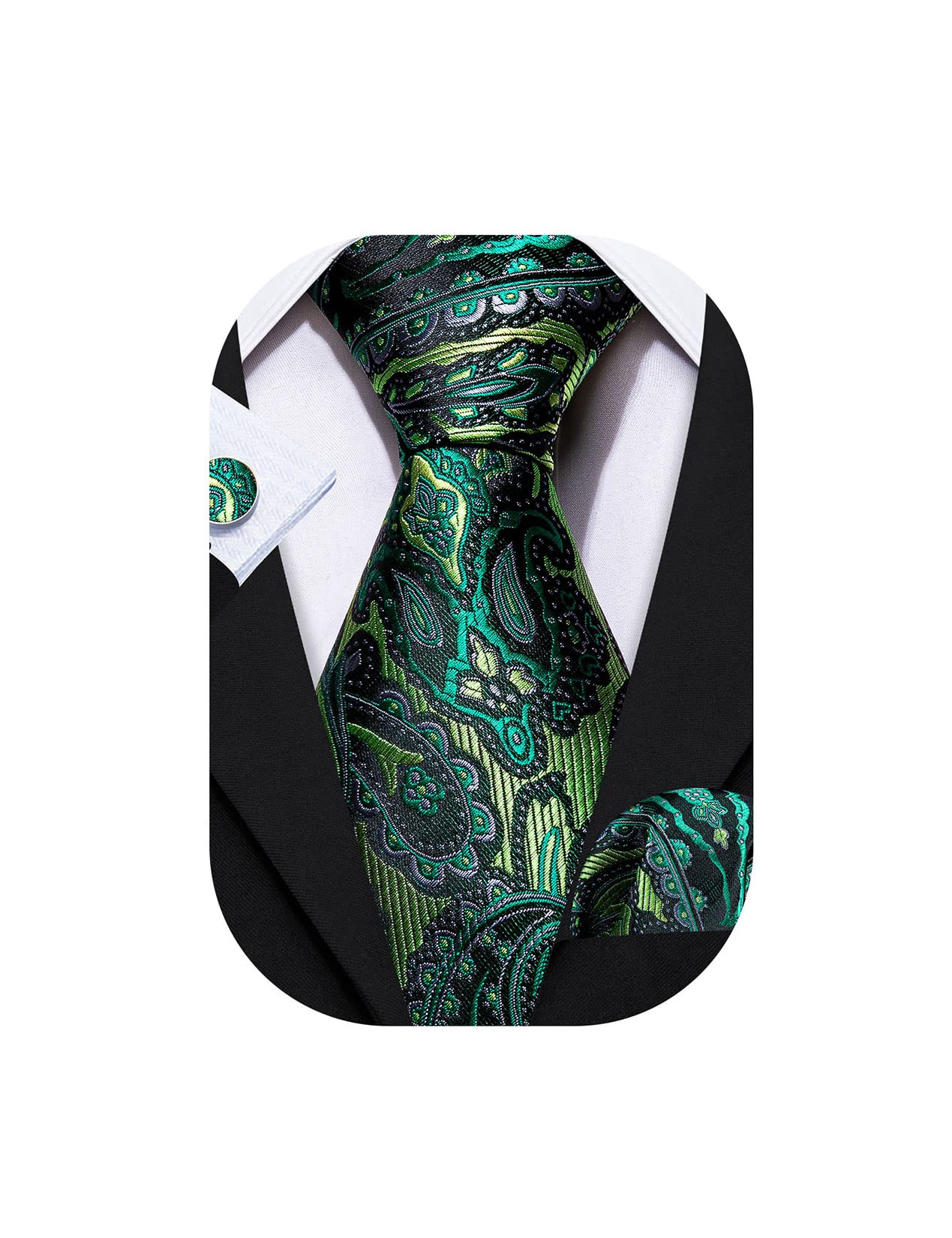 Barry.WangMens Tie Set Paisley Floral Necktie Pocket Square Cufflinks Formal Wedding
