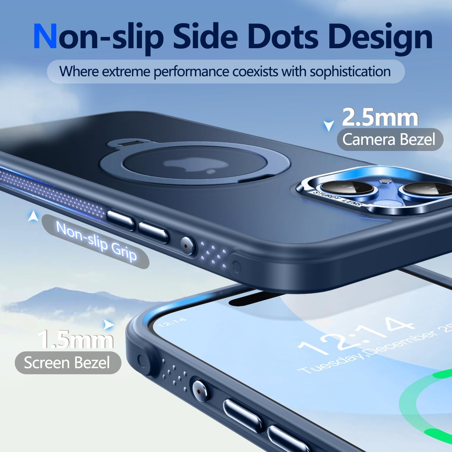 O3 Mag-Stand Designed for iPhone 15 Case with 360° Spin Stand, [Compatible with MagSafe][Super Skin Feeling] Translucent Matte Magnetic Slim Phone Case 6.1 inch, Matte Blue