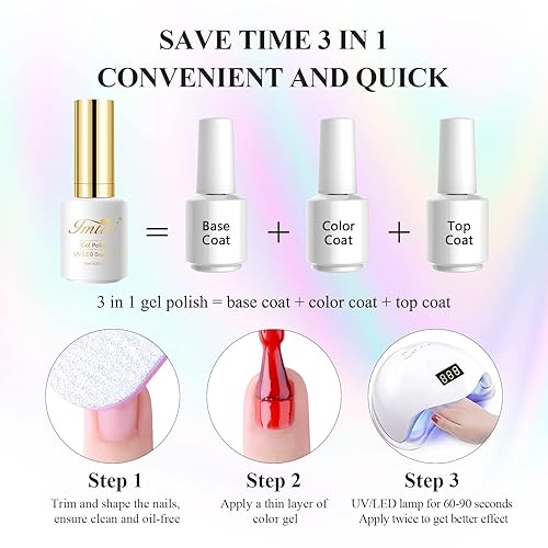 Miniatura 2 de Imtiti Esmalte de uñas de gel rojo, rojo burdeos 3 en 1 de un solo paso, esmalte de gel de color que se absorbe con luz UV LED, esmalte de uñas de