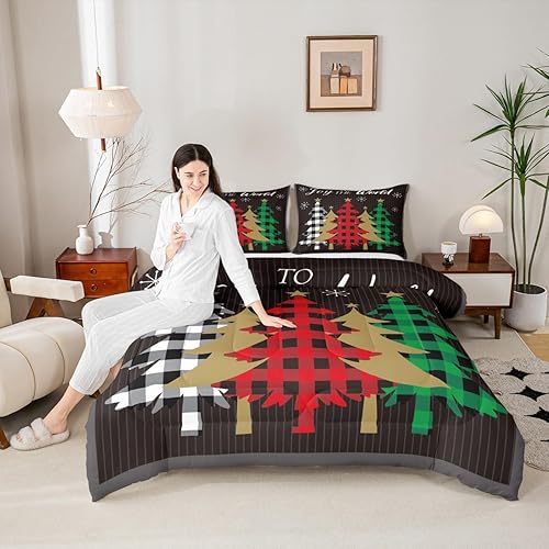 Miniatura 46 de Juego de edredón de Navidad para niños tamaño queen, ropa de cama festiva de dulces navideños, decoración de dormitorio/cabaña de Navidad para Multi