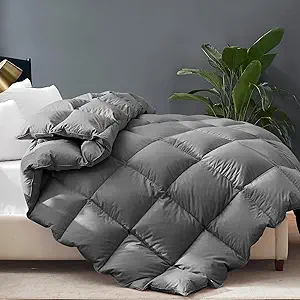 Cosybay Twin Size Feather Down Fiber Comforter Ultra Fluffy Duvet Insert, All Season Cotton Cover Luxury Hotel Bed Comforter with Corner Tabs, Grey 68x90 Inches
