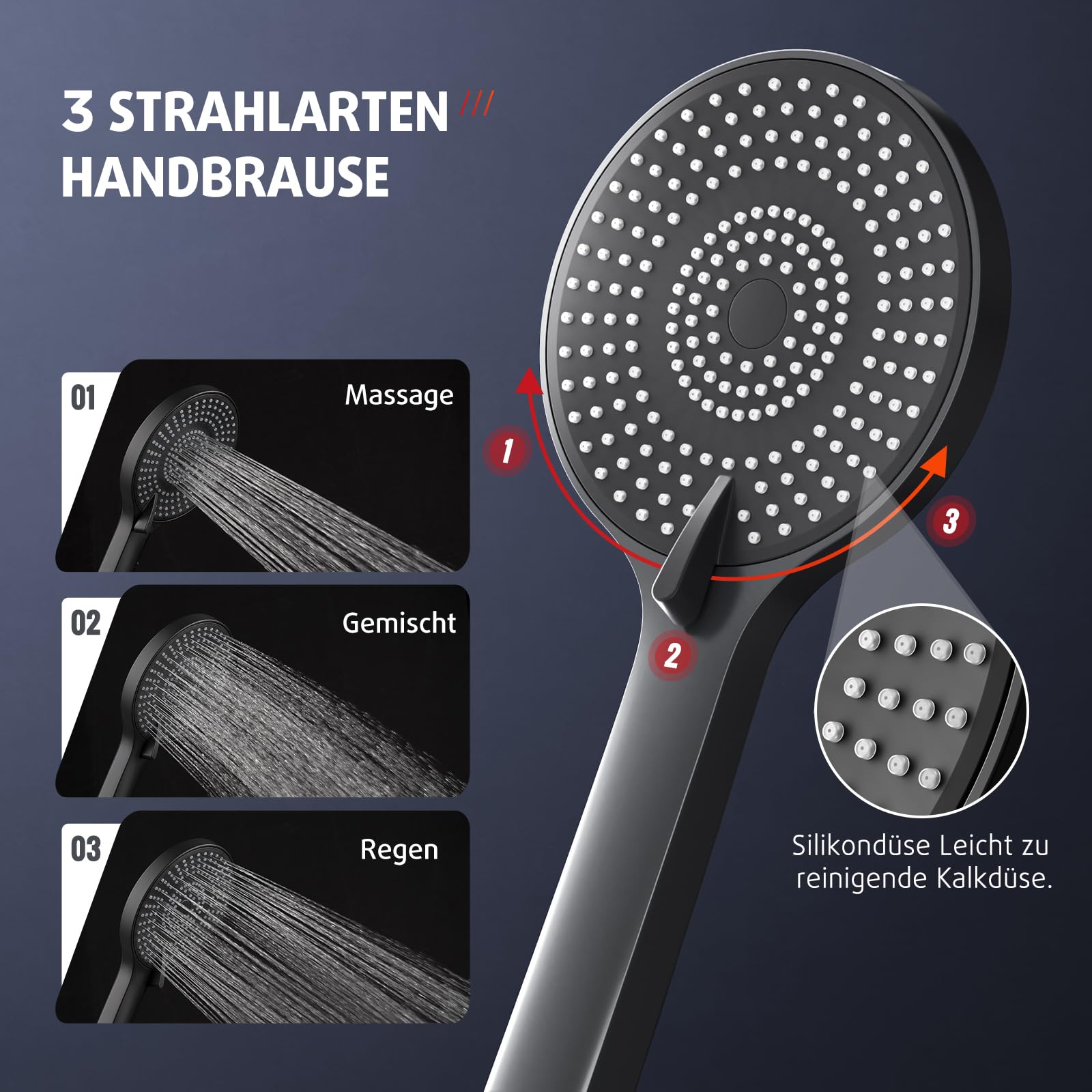 Rainsworth Colonna Doccia con Miscelatore Nero, 25 cm rotondo soffione doccia, doccia a mano 3 Funzione Doccetta, kit doccia, doccia completa