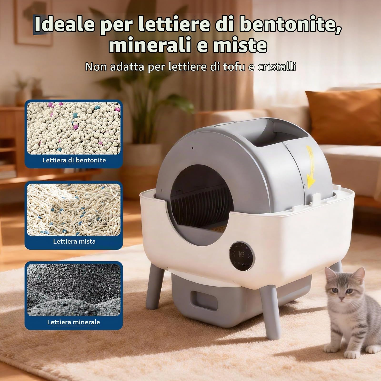 Lettiera Gatto Autopulente Con APP, Lettiera Automatica Per Gatti, Capacità Massima 79 L, Lettiera Con Triplo Sensore Di Sicurezza, Ampio Spazio,Adatta a Famiglie Con Più Gatti