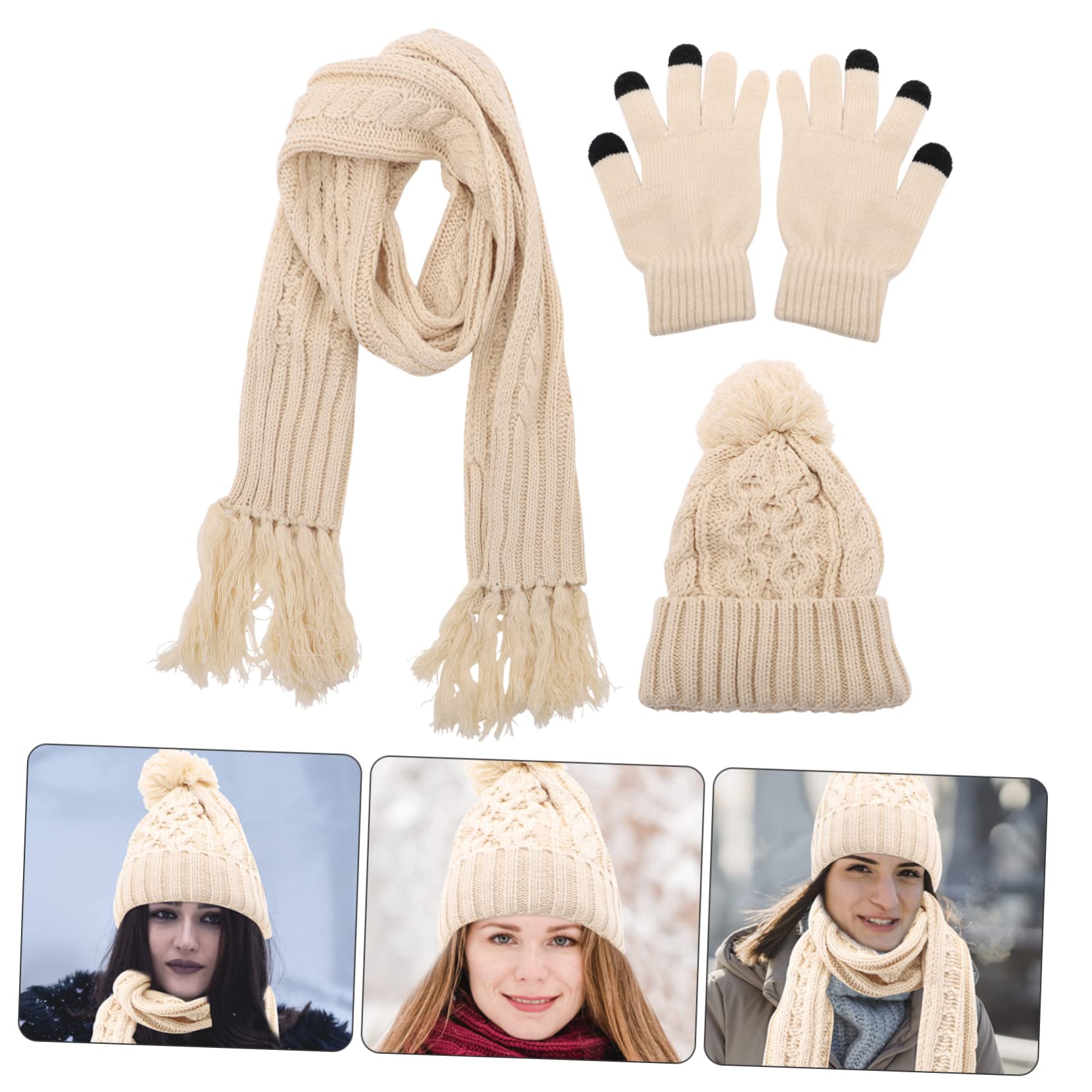 Healvian Gorro De Lana Bufanda Guantes Tres Gorros De Invierno Gorros Suaves Guantes Mitones De Invierno Bufanda De Punto Bufanda De Mujer Trajes De Invierno Para Mujer Guantes