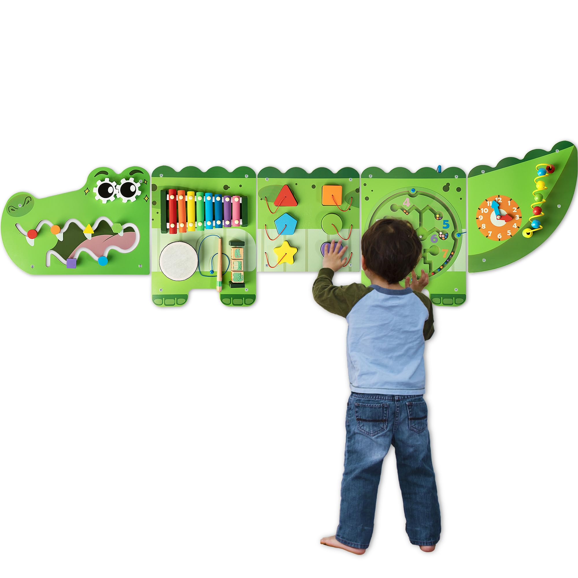 Photo 1 of Crocodile Activity Wall Panels, 9-in-1 Wall-Mounted Wooden Sensory Wall Panel for Kids, Educational Busy Board, Playroom Wall Toys Daycare Learning Toy for Toddler Girls Boys