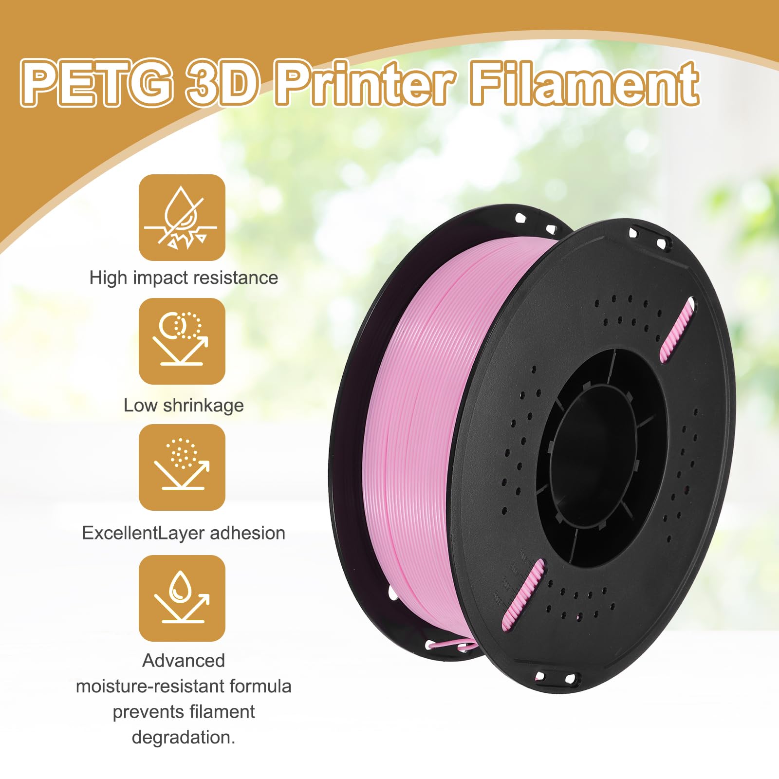 QUARKZMAN Filamento PETG Para Impresora 3D, 1.75mm 1KG Alta Precisión Antihumedad Superior Tenacidad Filamento Brillante Rosa Para Impresoras 2 Pcs