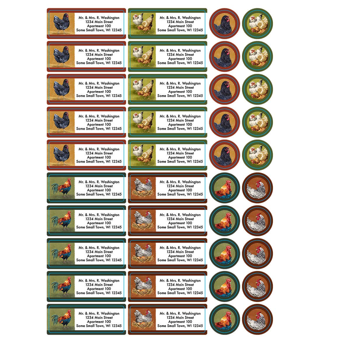 Custom Rooster and Hens Labels and Seals 60