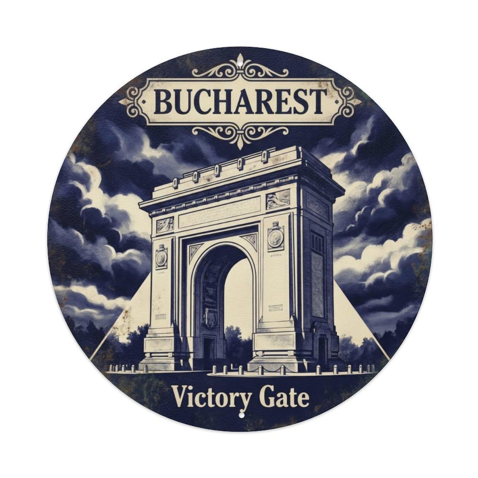 Archway Triumphant Entryway Gateway Metal Tin Sign Plaque Wall Decor for Cafe, Club Bar, Office, Home Garden Round Metal Poster 8x8Inch