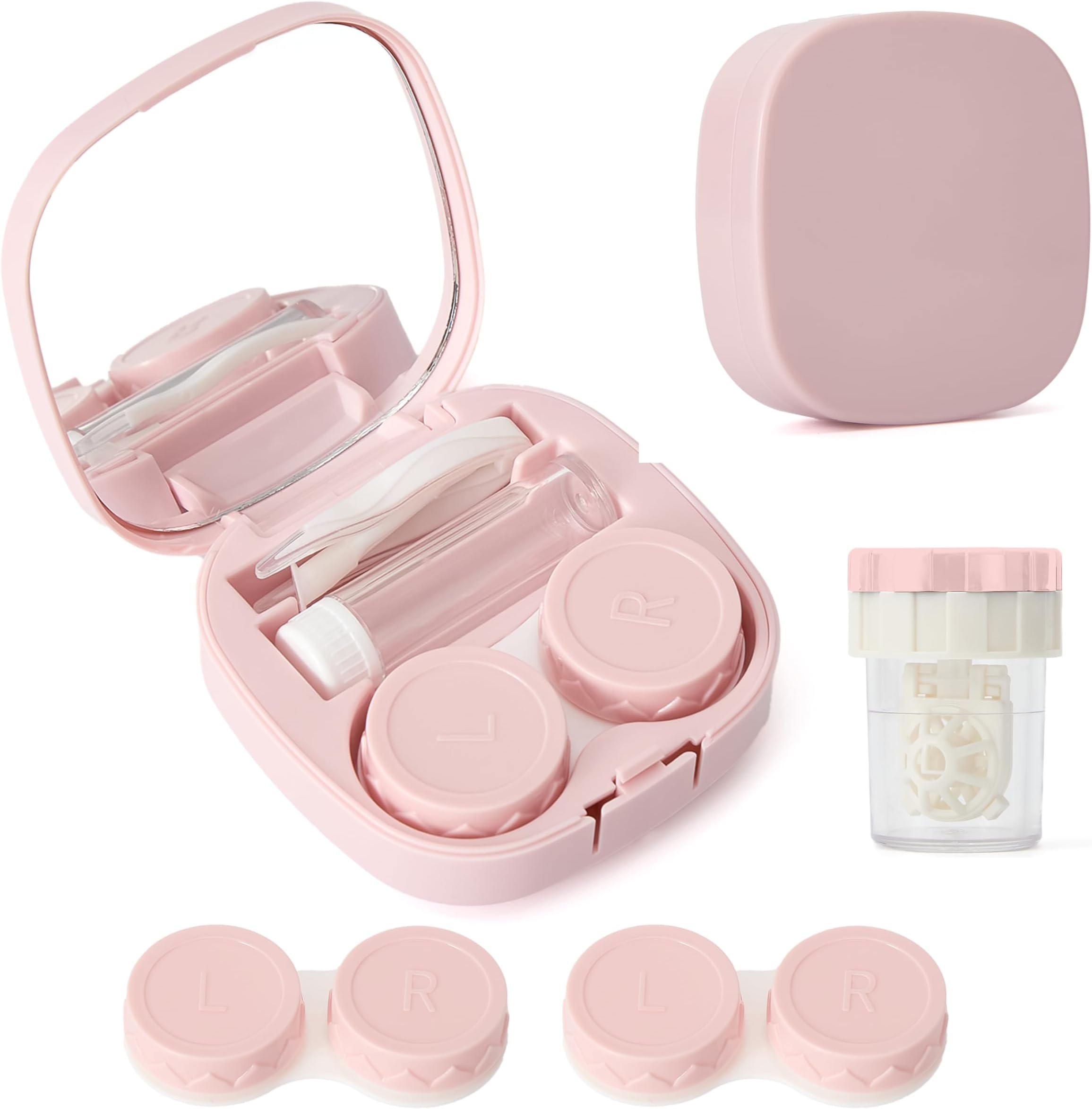 – Contact Lens Travel Kit with Cleaner Washer, Portable Contact Box with Mirror Tweezers Remover Tool Solution Bottle for Daily Outdoor
