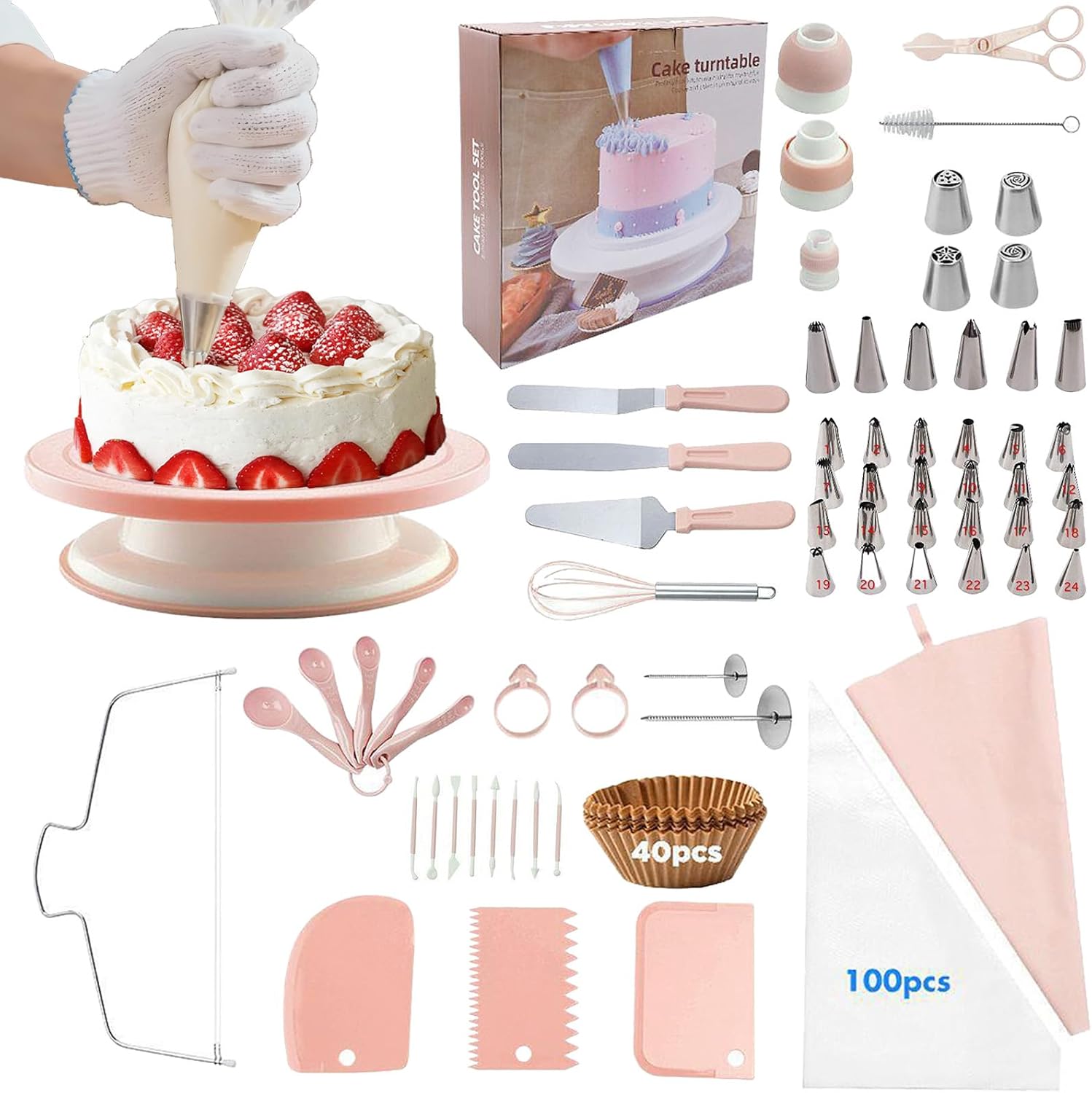 Cake Decorating Kit, Party Cupcake Baking Supplies, 12 Piece Cake Decorating Tool Set for Beginners, Food Grade Stainless Steel Material with Piping Nozzles, Baking Accessory with Storage Case