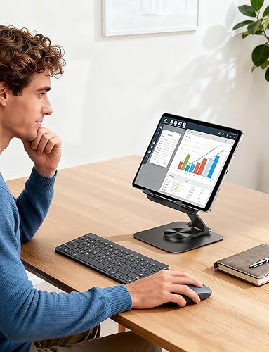 Miniatura 8 de Lamicall Soporte ajustable para iPad para escritorio, plegable, ultradelgado, rotación de 360, soporte para tablet con base resistente, soporte para