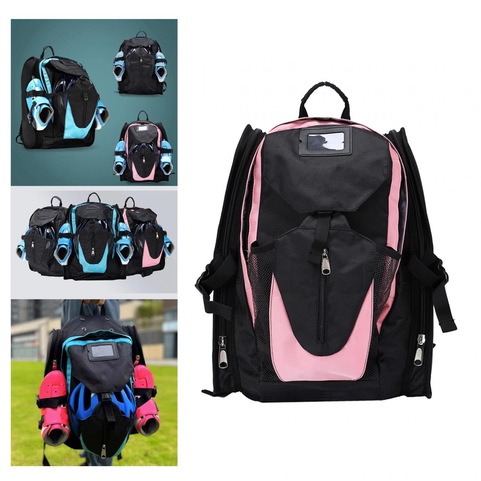 Professionelle Speedskating und Inline Skating Tasche, Eislauf Taschen, Verstellbarer Schultergurt, Stauraum für Schutzausrüstung und Zubehör, Rosa, L
