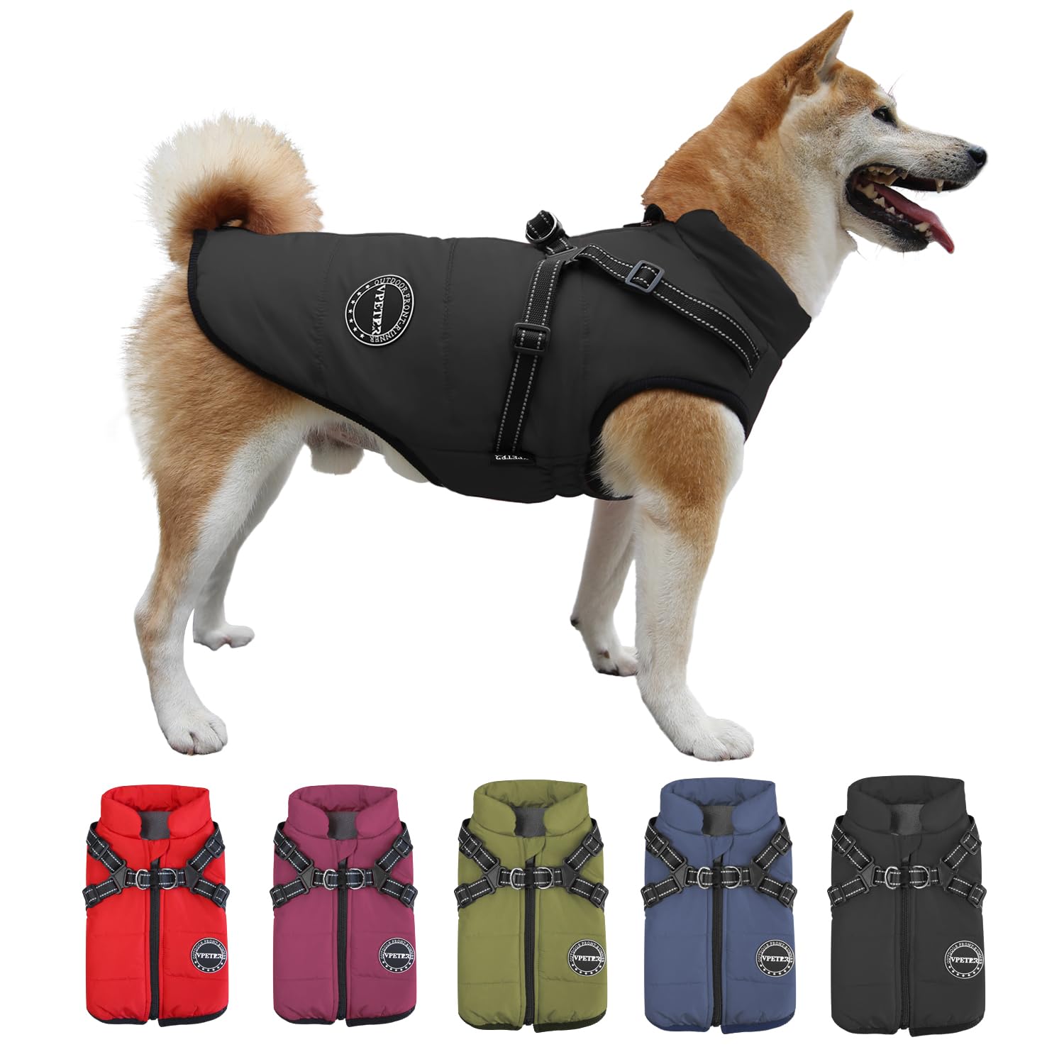 V.PET.B.R Dog Winter Coat,Warm Dog Jacket Paded Fleece Dog Vest with Built in Harness,Waterproof Windproof Reflective Cozy Adjustable Snow Pet Coat Clothes with Zipper for Small Medium Dogs — image 1