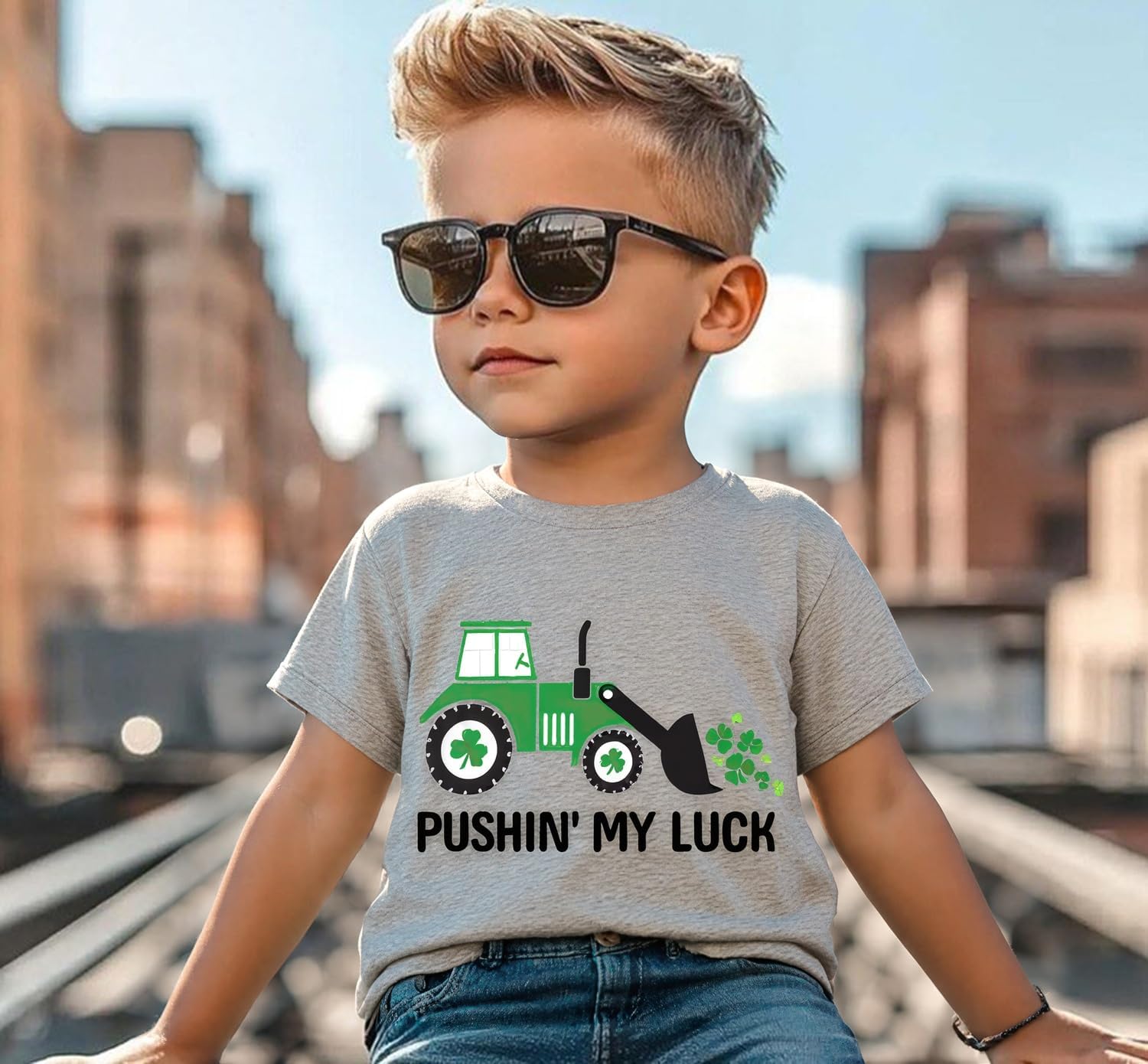 Kids St Patricks Day Shirt Girls Boys Patrick's Shamrock Clover Monster Truck Dinosaur Bow Toddler Short Sleeve 2-7T - Image 3