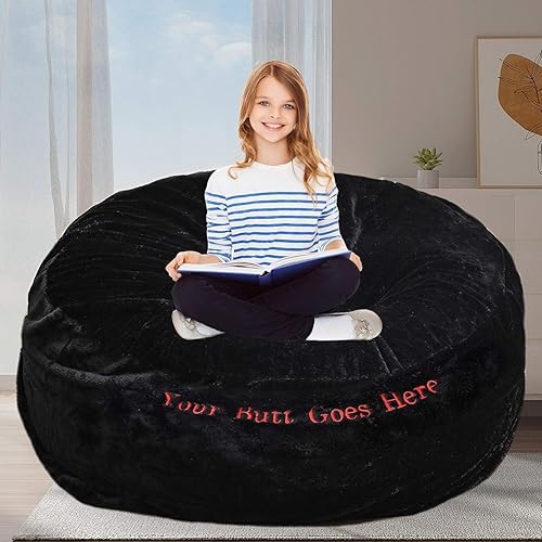 Miniatura 40 de Puf para adultos y niños sin relleno, funda redonda suave de gran tamaño para puf gigante, sillón de descanso, sofá perezoso, almacenamiento de Azul