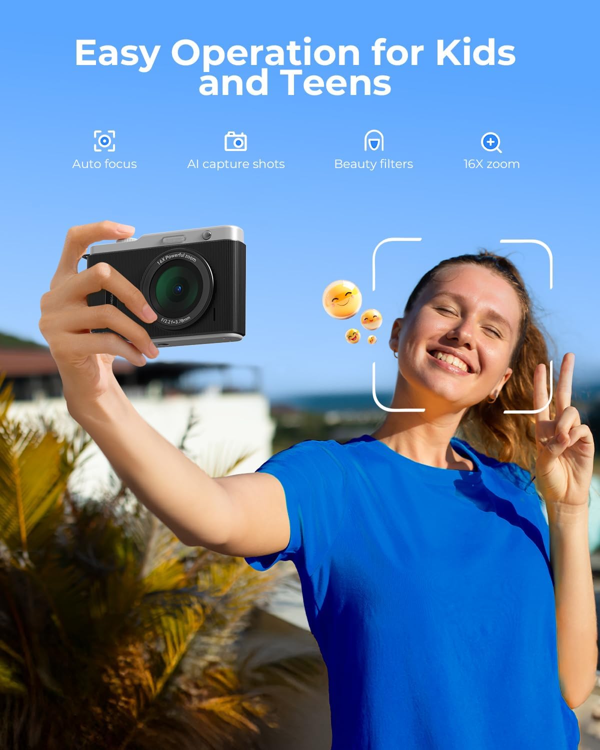Digital Camera for Kids with Switching Dual Lens, 64MP 4K Point and Shoot Camera with 32GB Card, 16X Zoom Anti Shake, Compact Portable Cameras for Teen Girl Boy Kids Starter Children Black