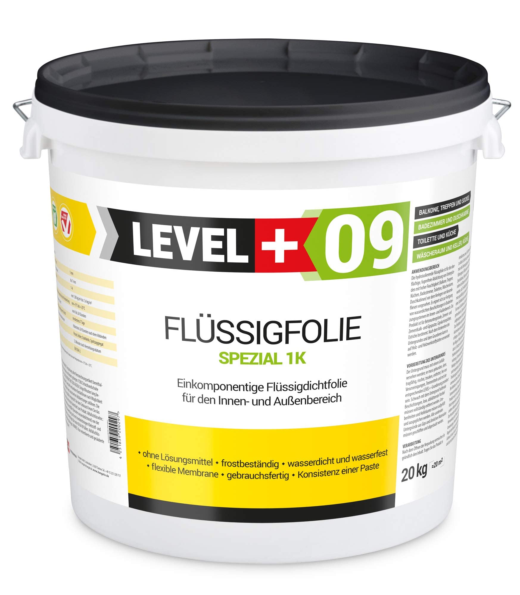Dicht-Set 20 Kg Flüssigfolie, 4 Innenecken, 4 Wandmanschetten, 20m Dichtband, Tiefengrund 5 L Balkonabdichtung Terrasse Keller Bad SET69