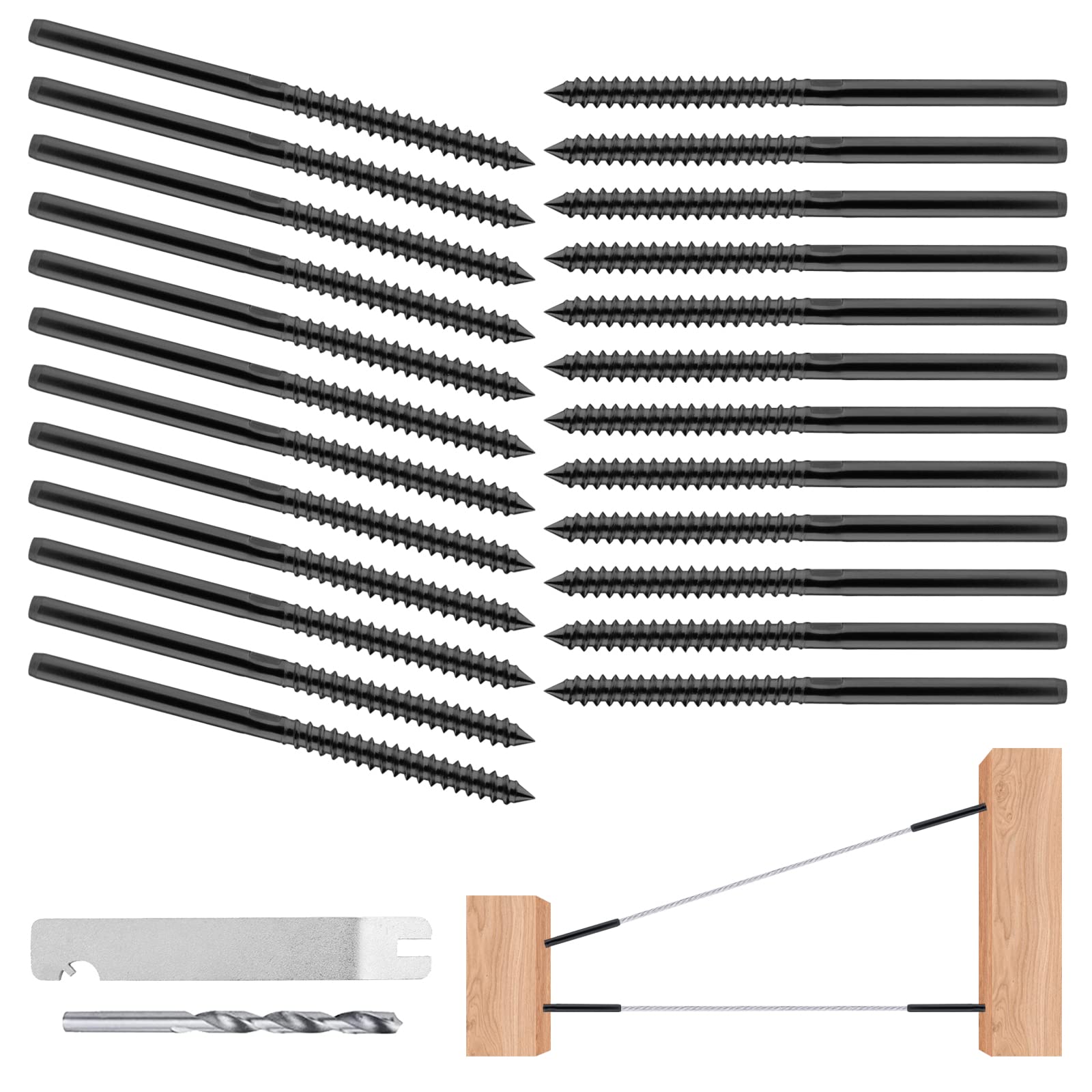Eyourlife24PCS Left & Right Swage Lag Screws, 1/8" Cable Railing Kit for Wood Post, T316 Stainless Steel Cable Stair Railing System, DIY Deck Kit