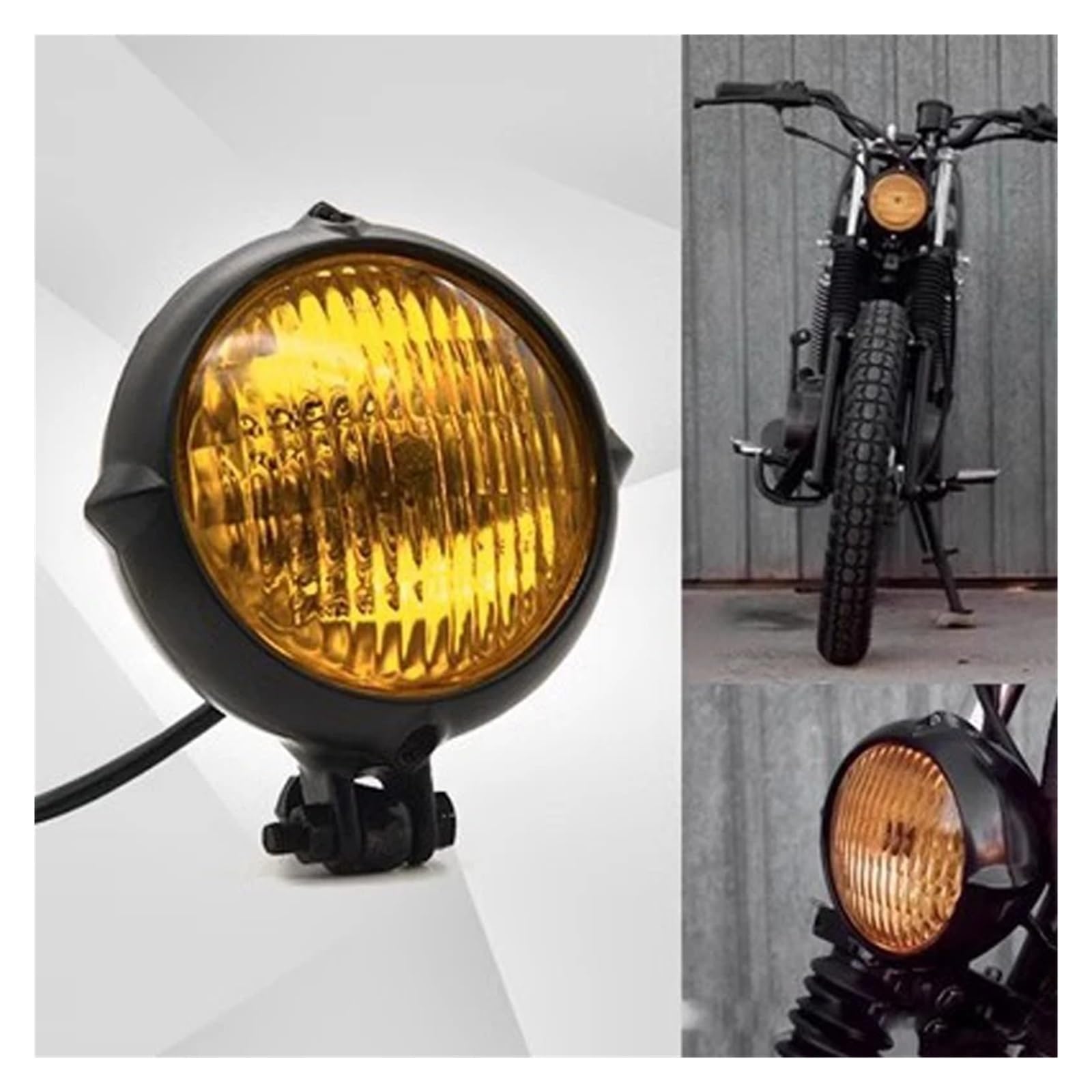 Fari Anteriori Per Moto Faro Vintage Per Motocicletta Per Cafe Racer Custom Bobber Fari Retrò Alogeni Evidenzia Giallo Bianco(B)