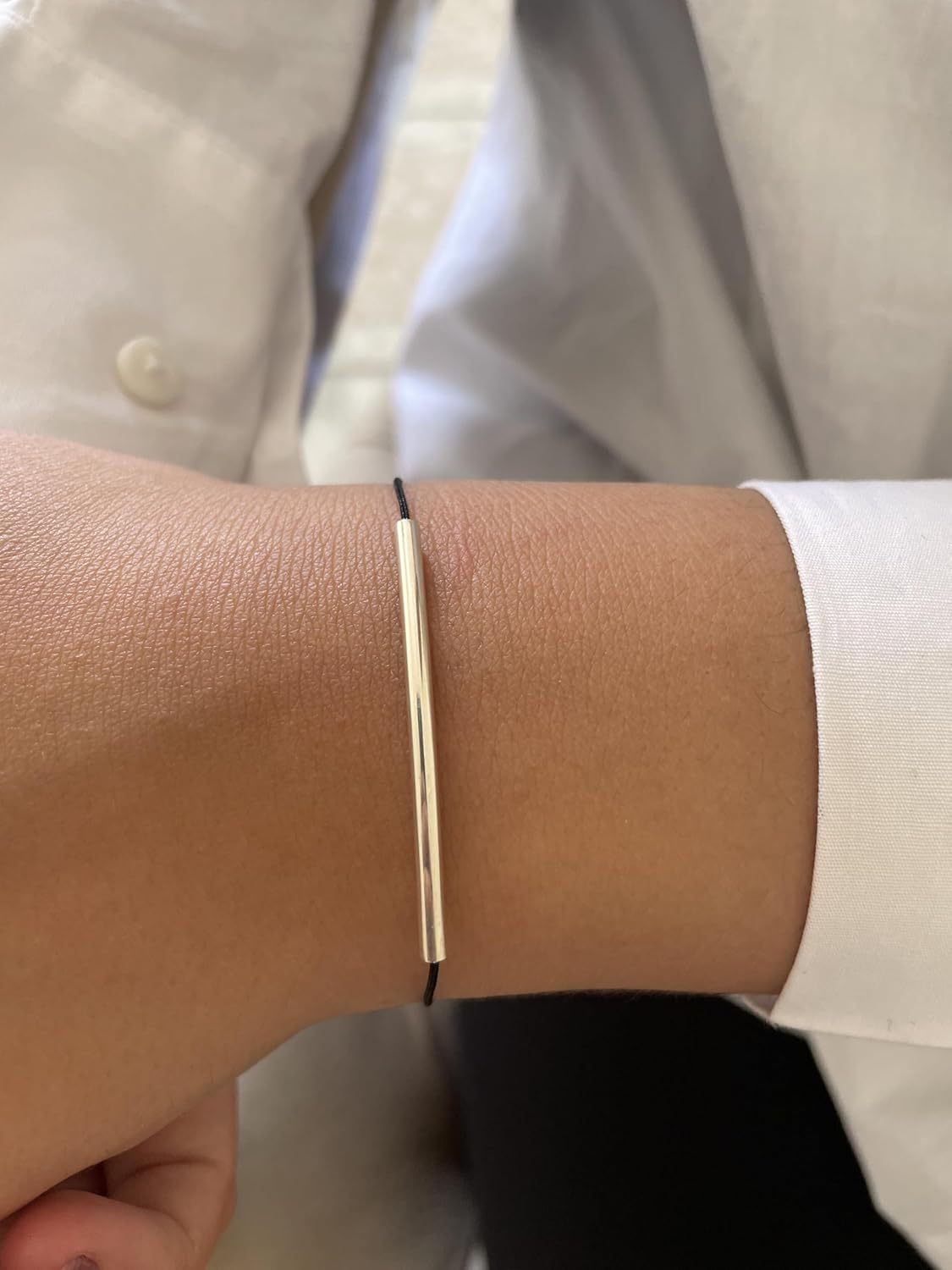 Handmade 925 Sterling Silver Minimalist Horizontal Bar Charm Bracelet for Women, Adjustable Kindred Cord, Black String, Elegant Gift - Image 4