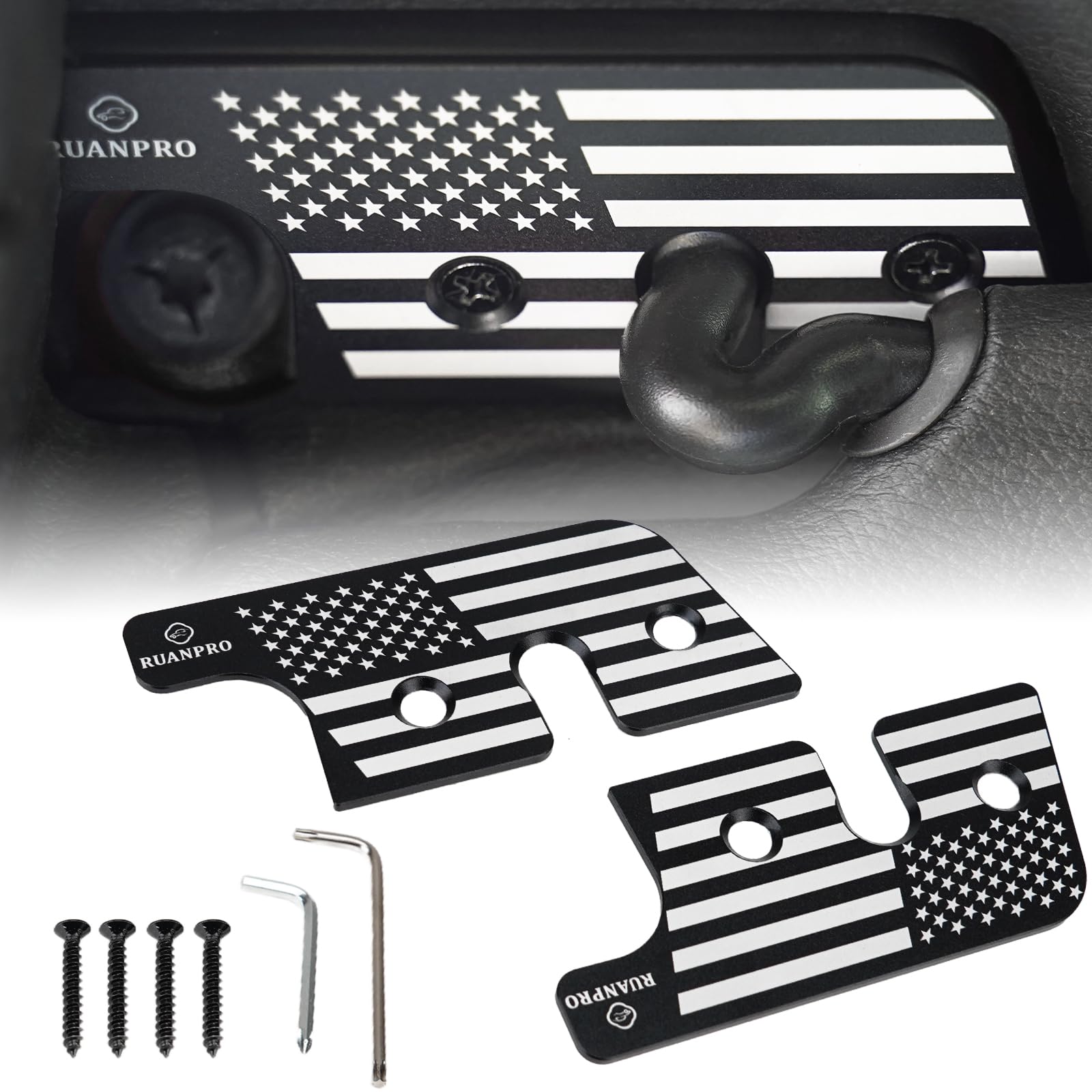 RUANPRO Upgrade Sun Visor Repair Kit, Aluminum Alloy Sun Visor Clip for Jeep Wrangler JK 2018, JL 2018-2023, 2020-2023 Gladiator, Car Visor Accessories, Easy and Quick Repair (Black Flag)